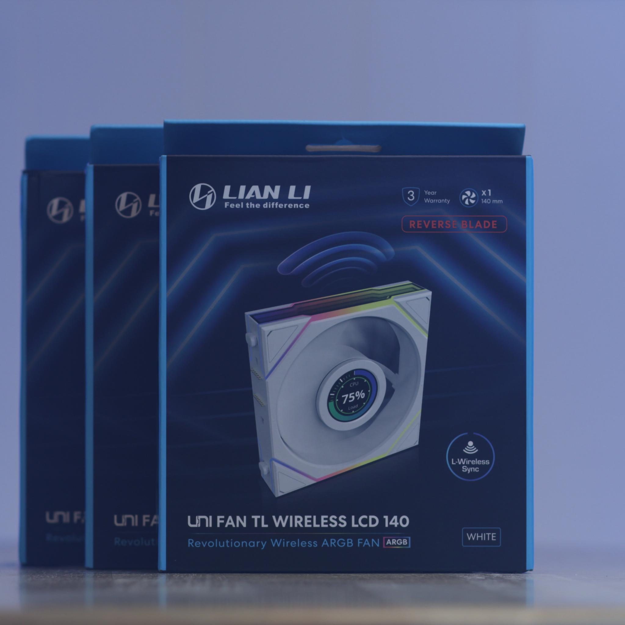 Lian Li 3-Pack UNI FAN TL Wireless LCD 140 ARGB Reverse Blade + L-Wireless Controller (White)
