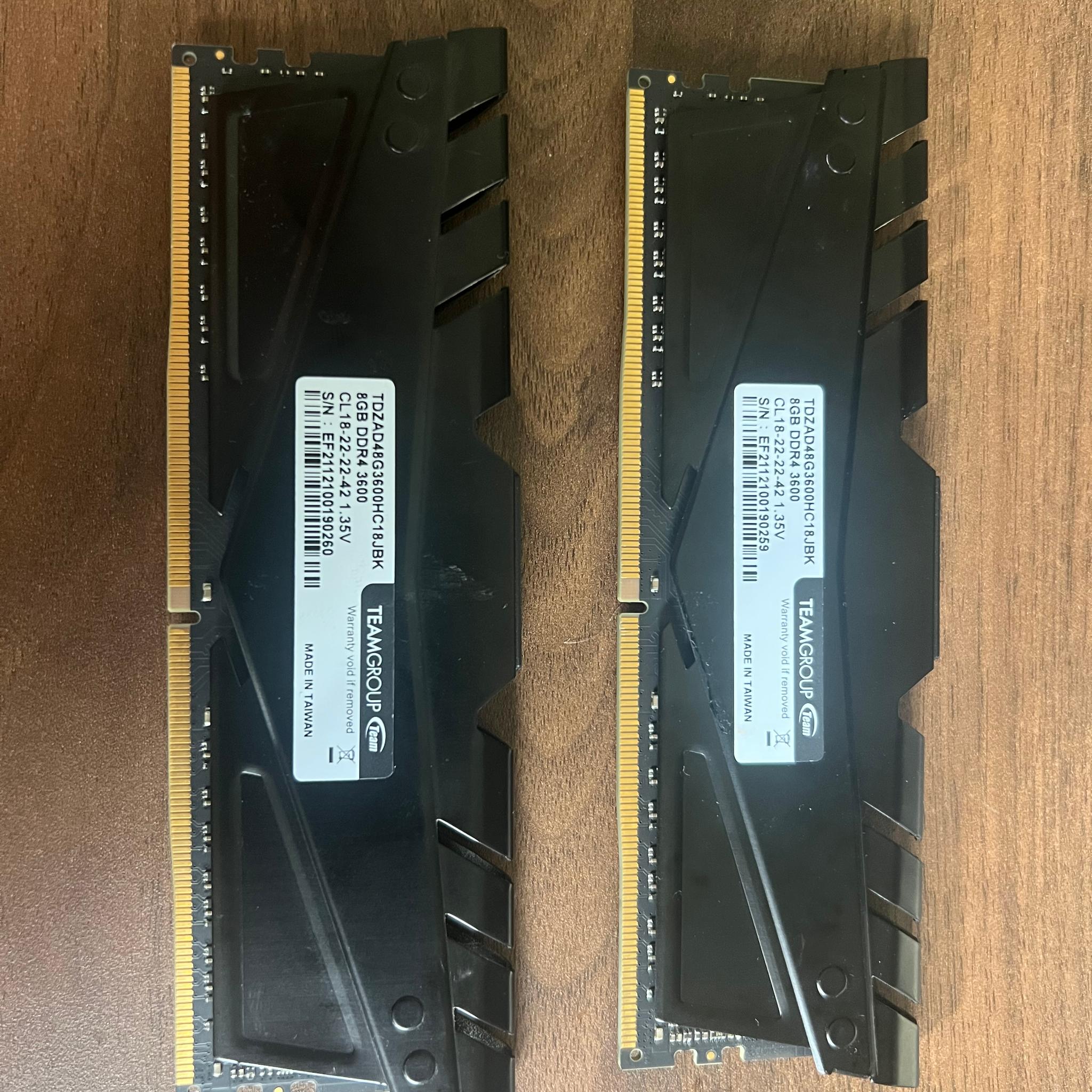 TFORCE Vulcan 16gb (8x2) 3600mhz DDR4