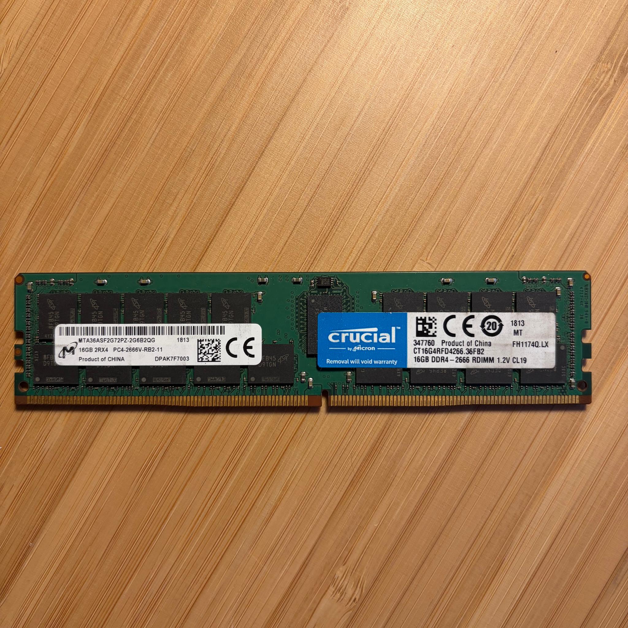 Crucial 16GB DDR4-2666 PC4-2666V 288-Pin RDIMM ECC Registered RAM