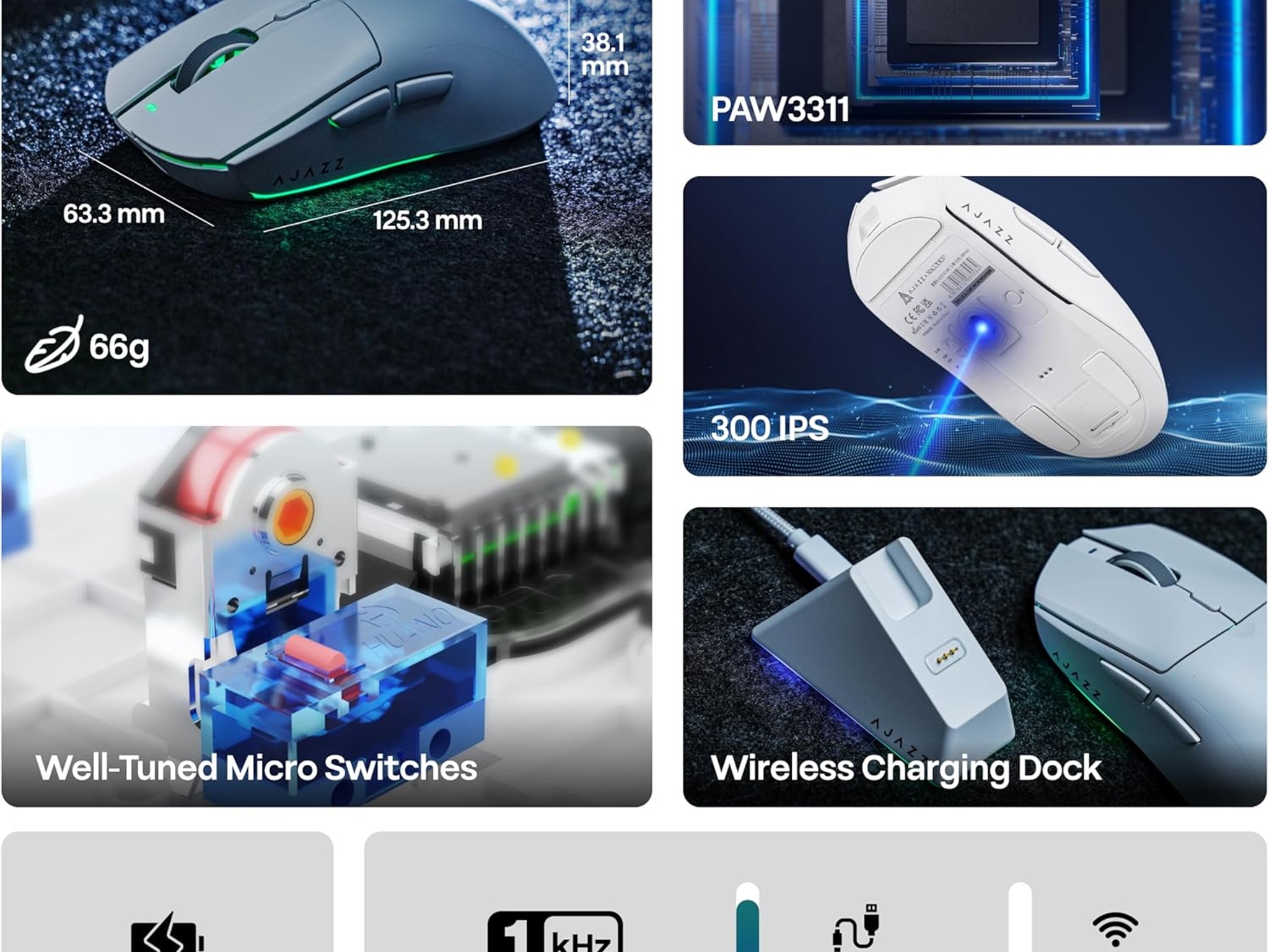 AJAZZ AJ139 V2 MC 66g Gaming Mouse with Charging Base, 12,000 DPI