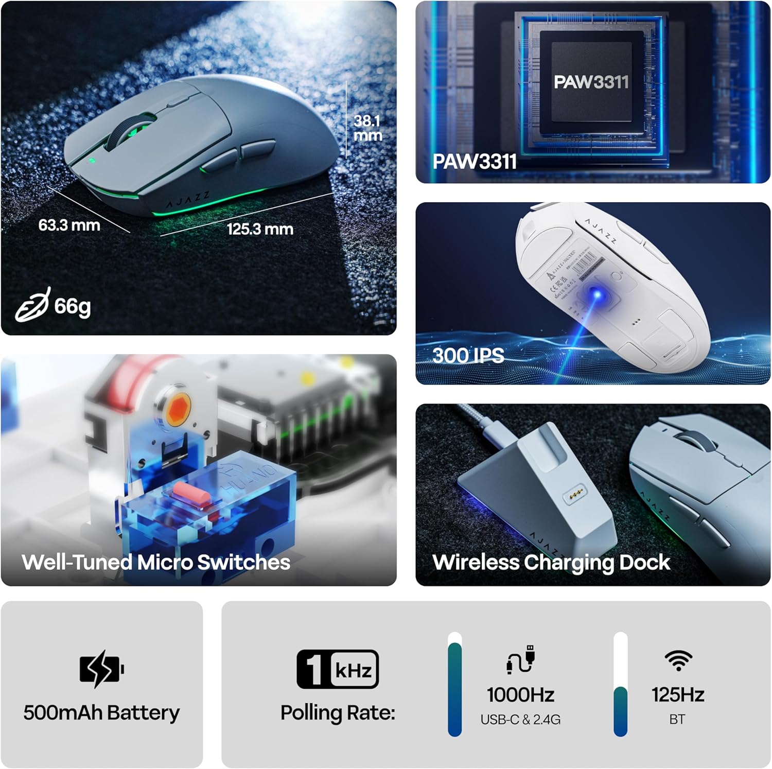 AJAZZ AJ139 V2 MC 66g Gaming Mouse with Charging Base, 12,000 DPI