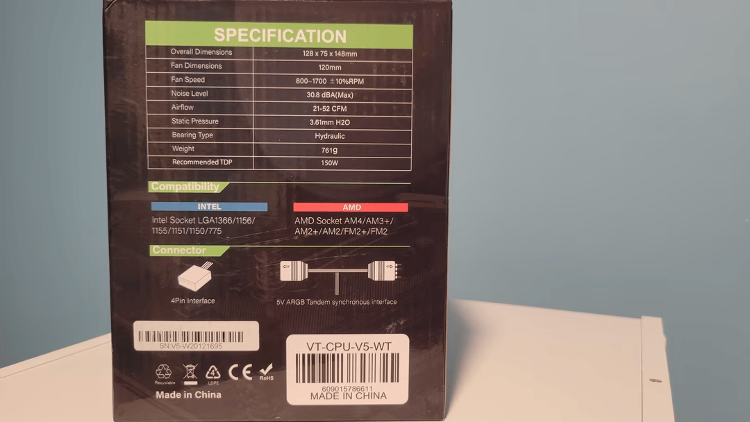 Gently USED Vetroo V5 CPU Cooler- White. Includes ALL Parts & Accessories