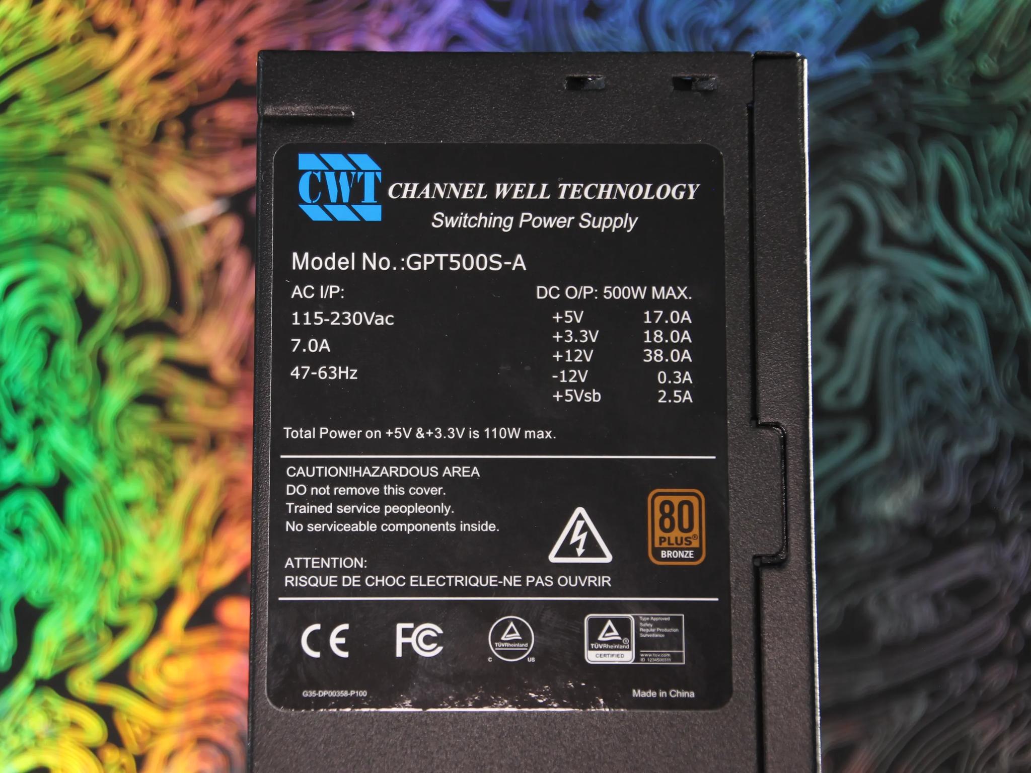 Channel Well Technology GPT500S-A 80+ Bronze PSU