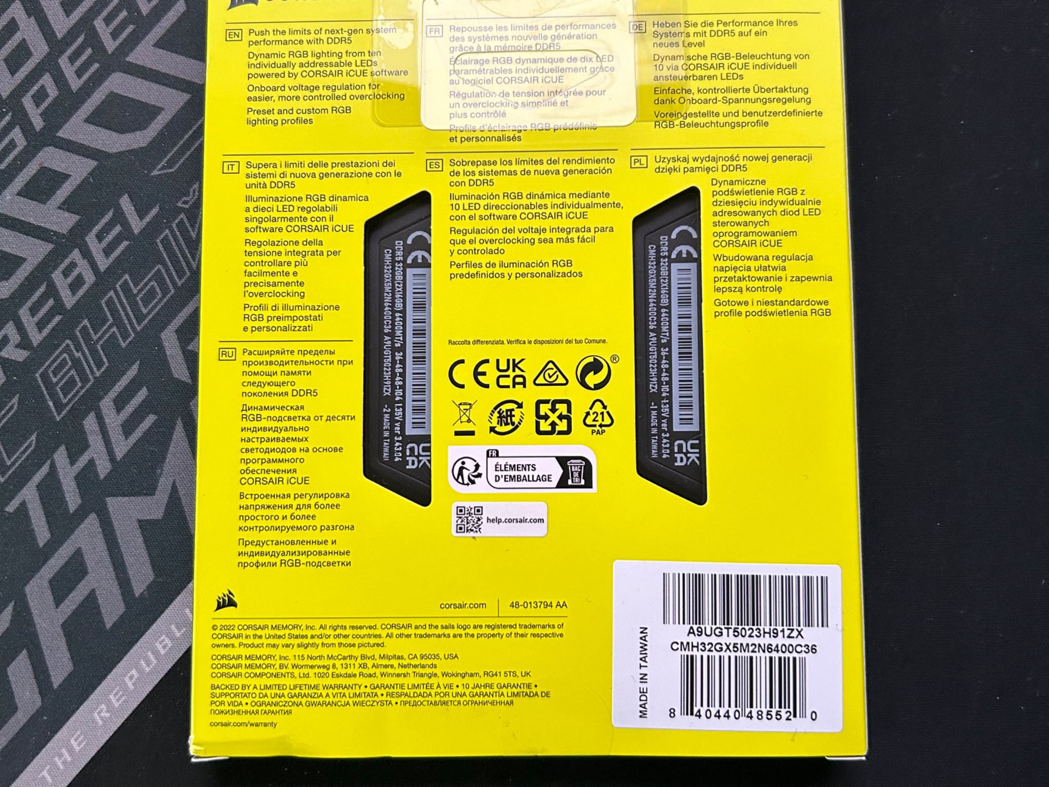 Corsair Vengeance RGB DDR5 32GB (2X 16GB) 6400MT/s CL36