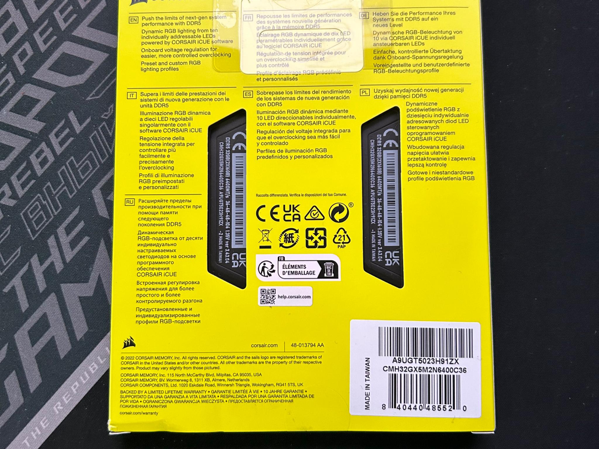 Corsair Vengeance RGB DDR5 32GB (2X 16GB) 6400MT/s CL36