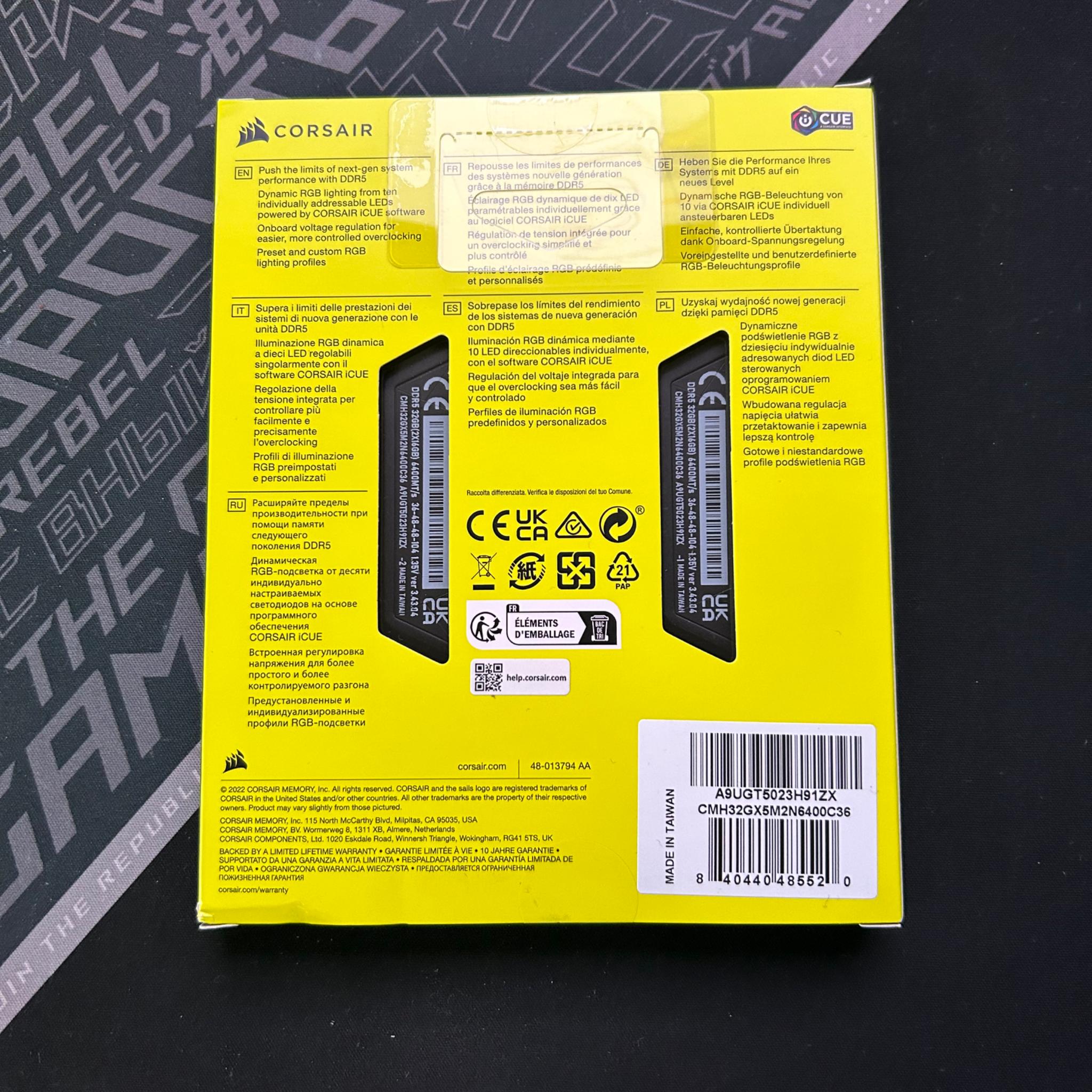 Corsair Vengeance RGB DDR5 32GB (2X 16GB) 6400MT/s CL36