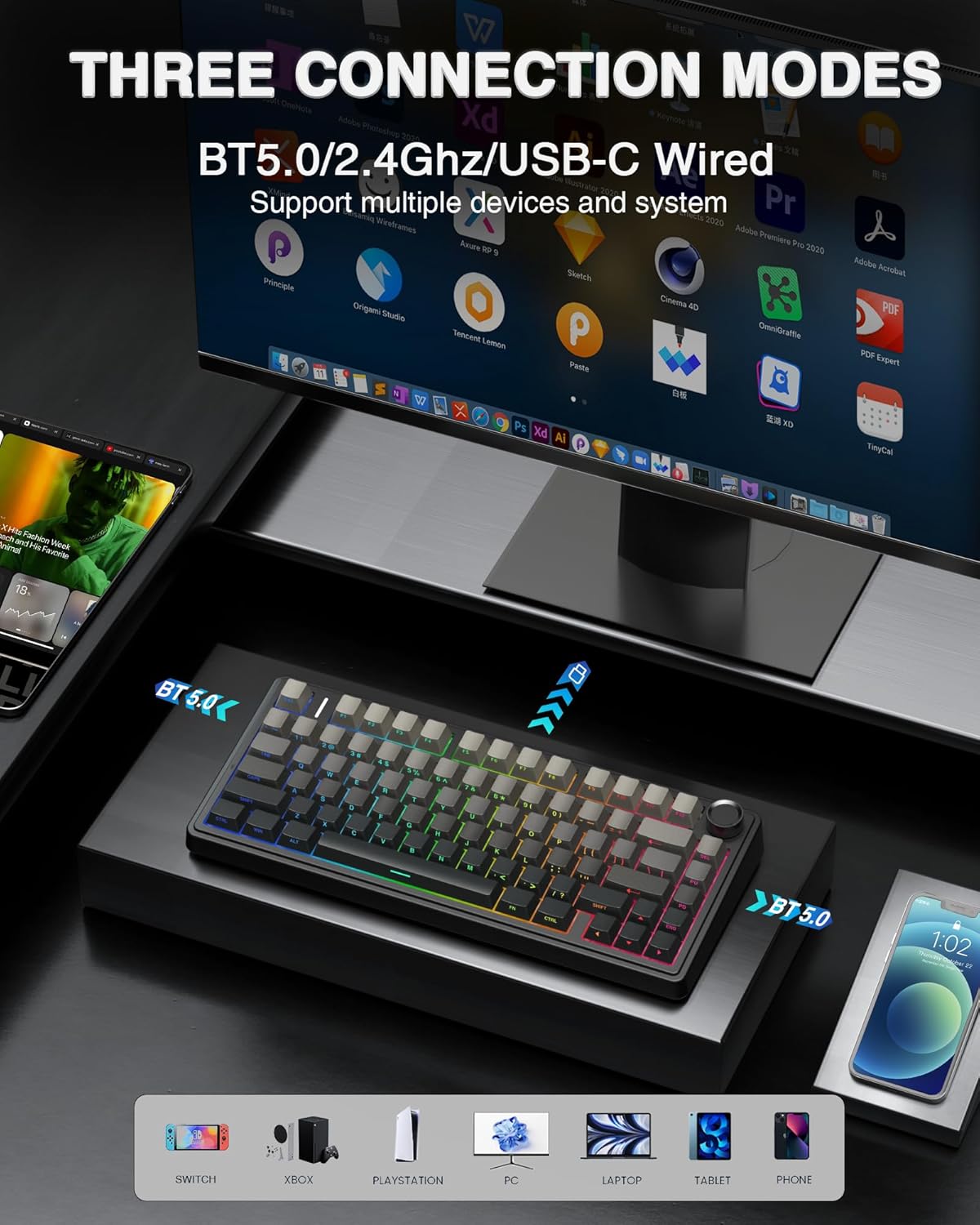AULA F75 Pro Wireless Mechanical 75%, Pre-lubed Leobog Reaper Switches, with Knob, Hot Swappable