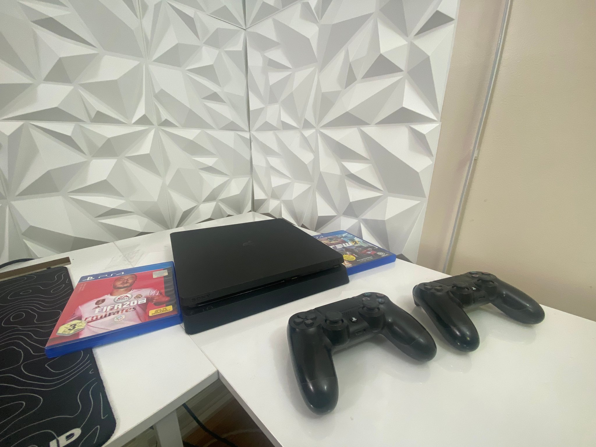 PS4 Slim 1TB with 2 Controllers and 2 Free Games ( Fifa 20 + The Crew 2 ) Good Condition