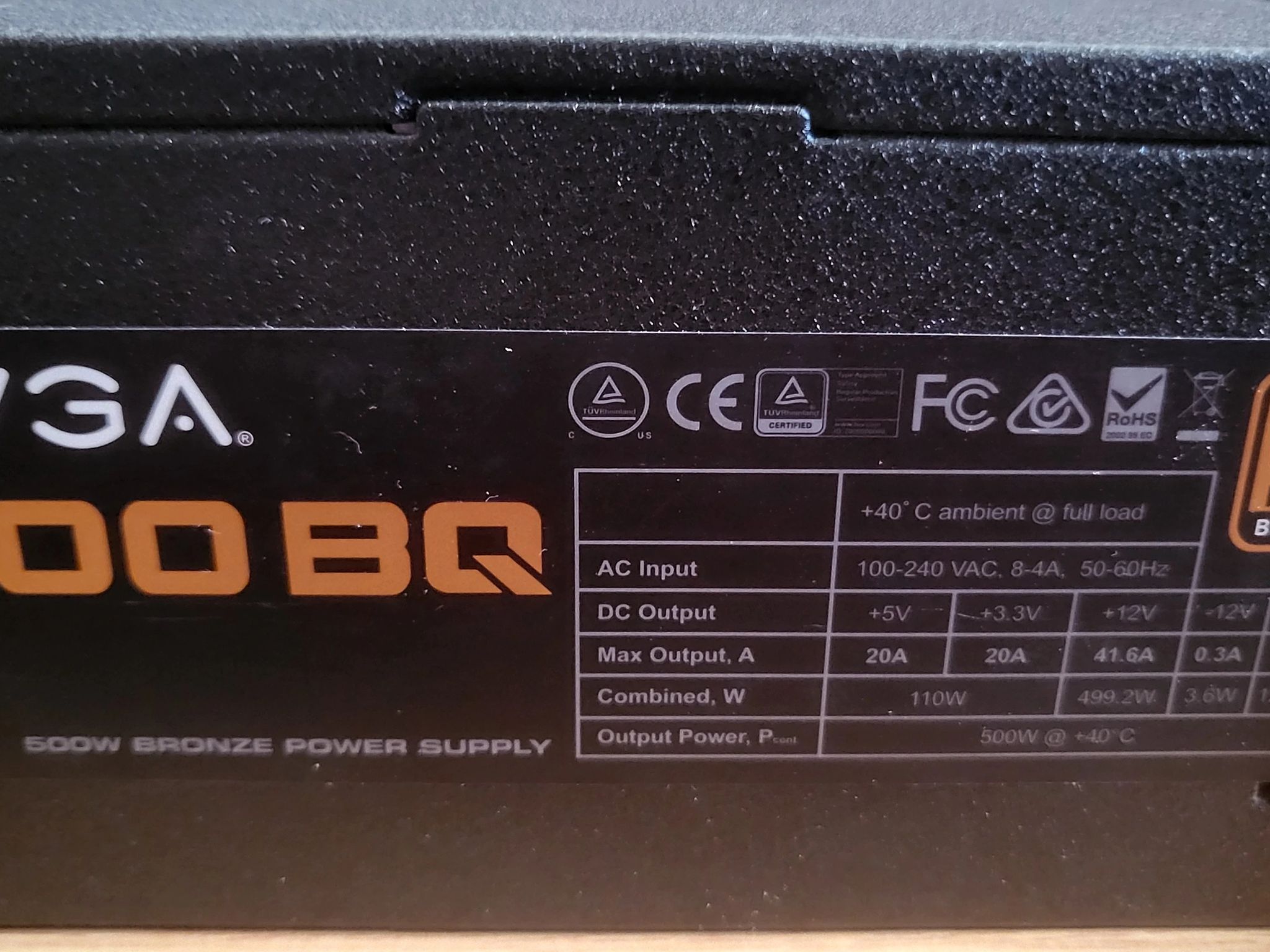 USED EVGA 500BQ Power Supply w/Power Cord and PCI-E Power Cable