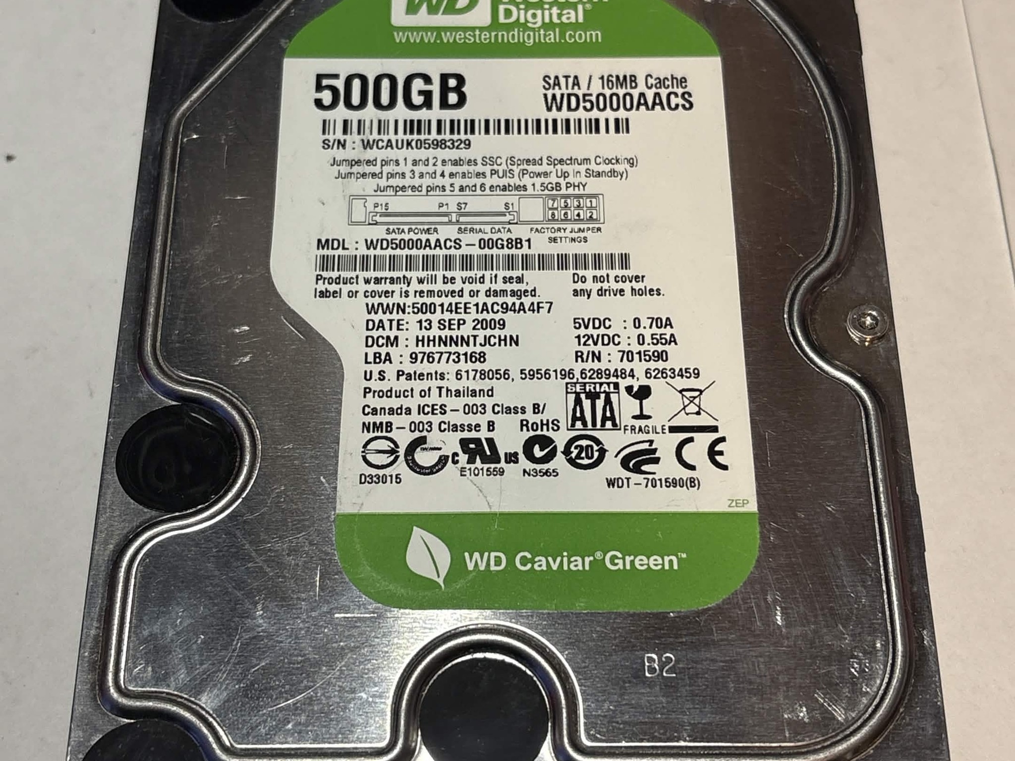 Western Digital Caviar Green 500GB SATA Hard Drive | Tested & Functional