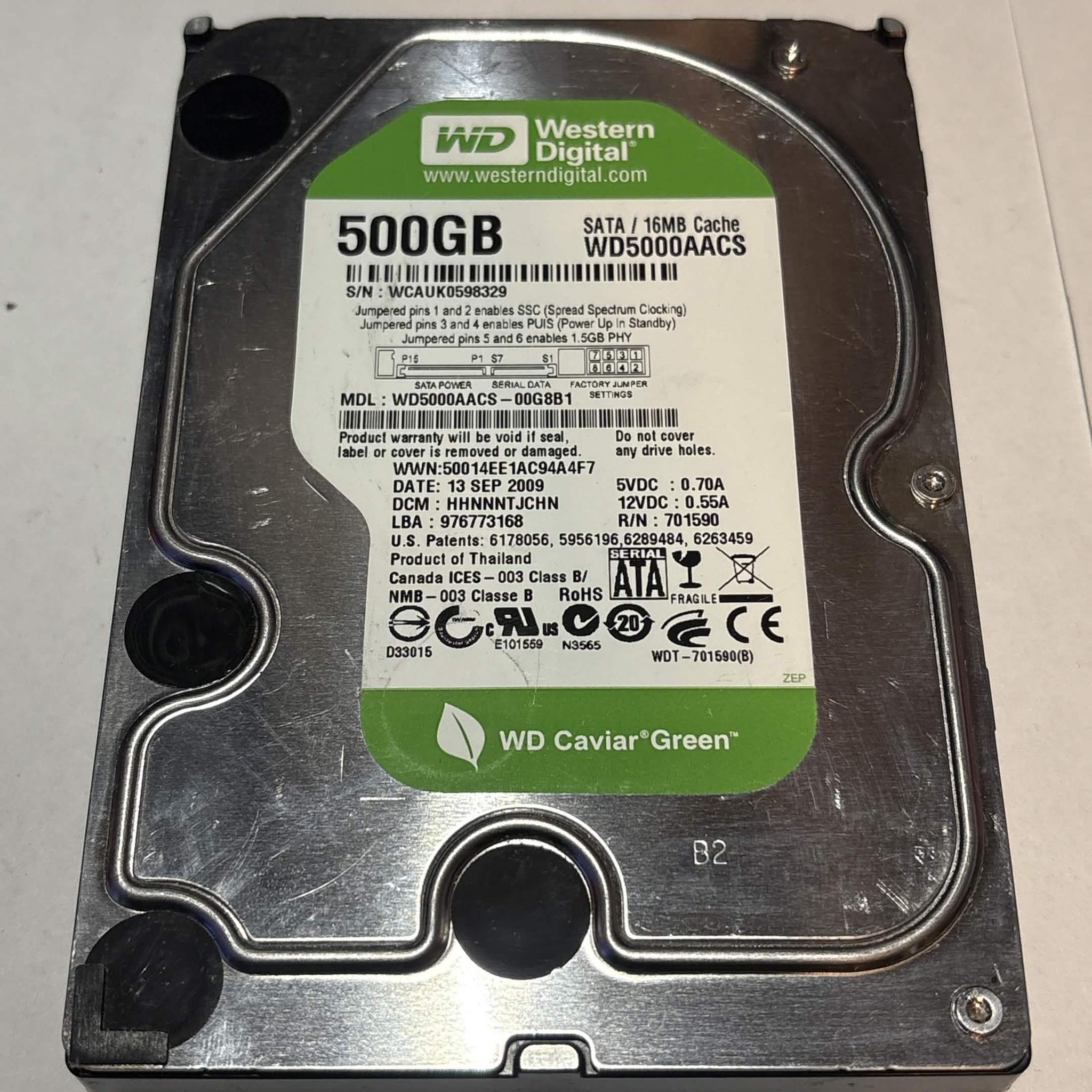 Western Digital Caviar Green 500GB SATA Hard Drive | Tested & Functional