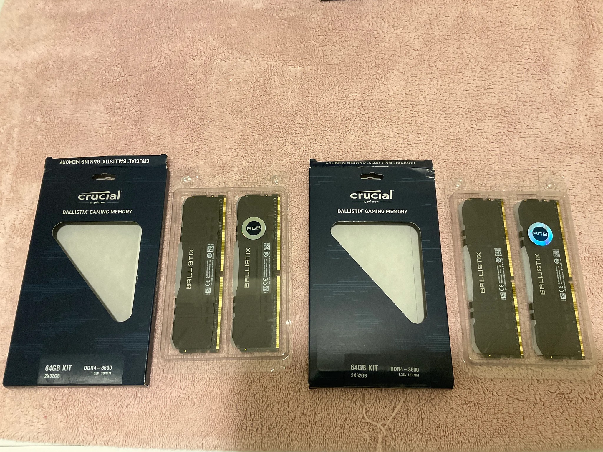 Crucial Ballistix 64GB DDR4-3600 RAM (2 kits of 64GB each, RGB variant)