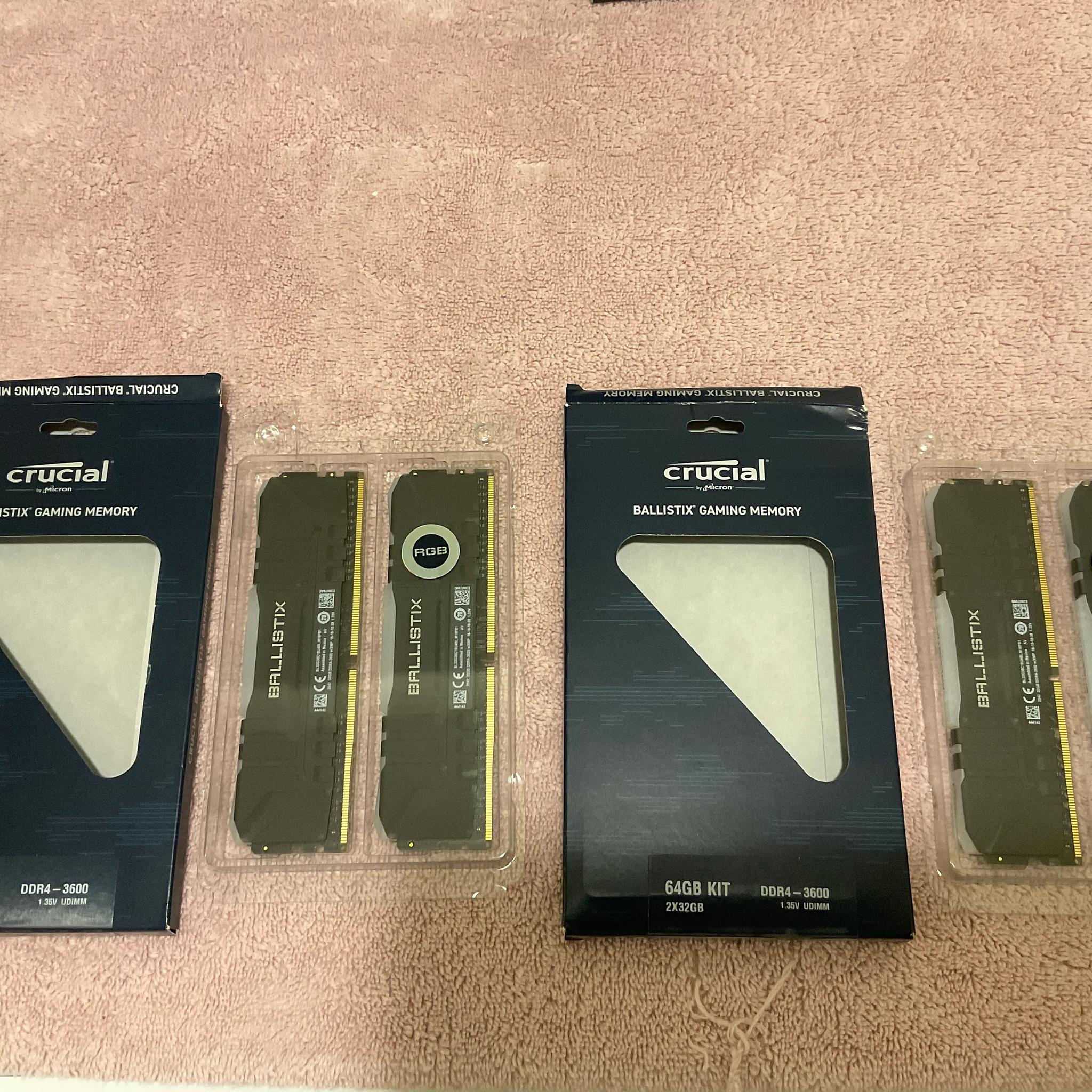 Crucial Ballistix 64GB DDR4-3600 RAM (2 kits of 64GB each, RGB variant)