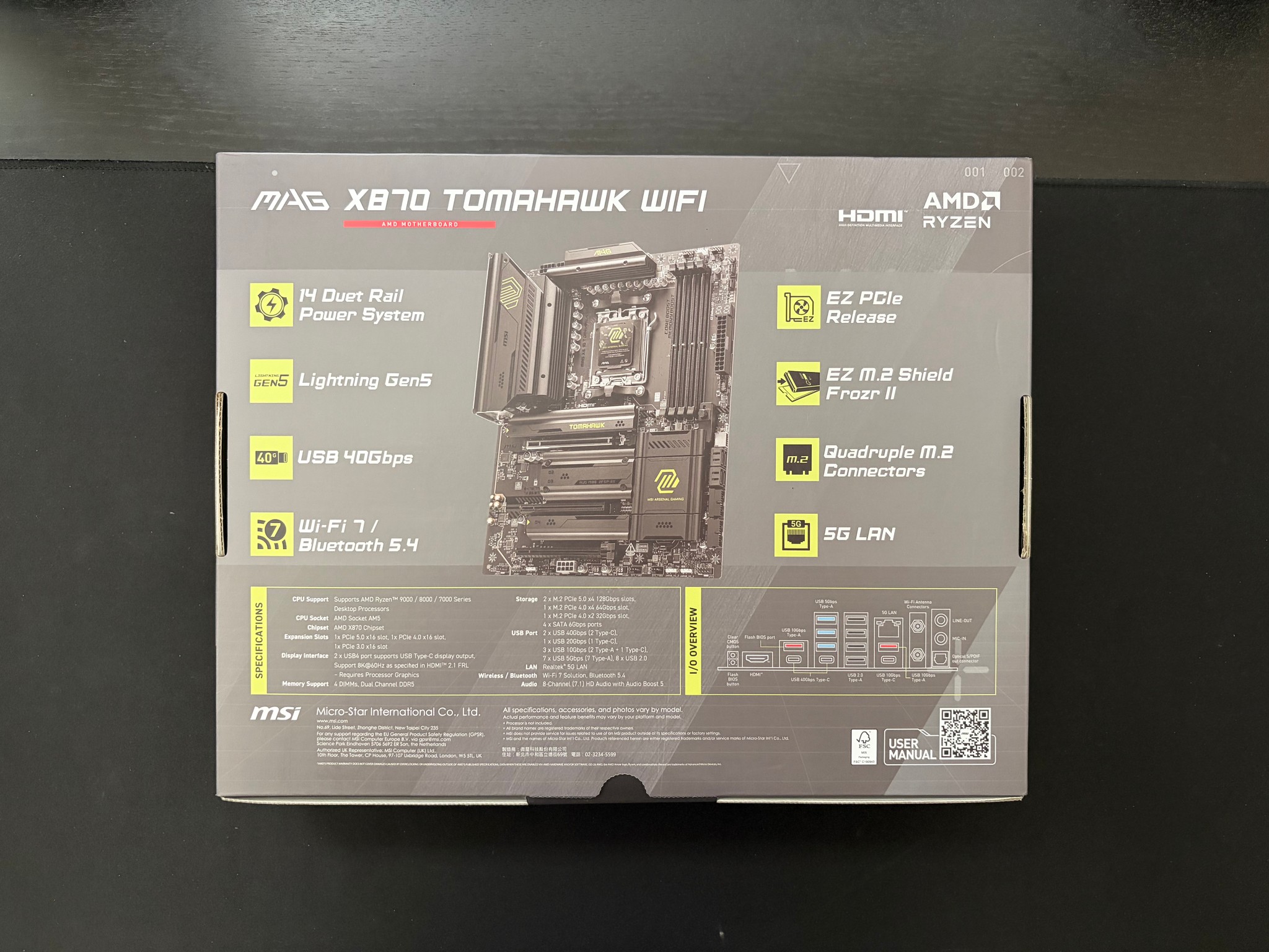 MSI MAG X870 TOMAHAWK WIFI AM5 ATX Gaming Motherboard AMD Wi-Fi 7