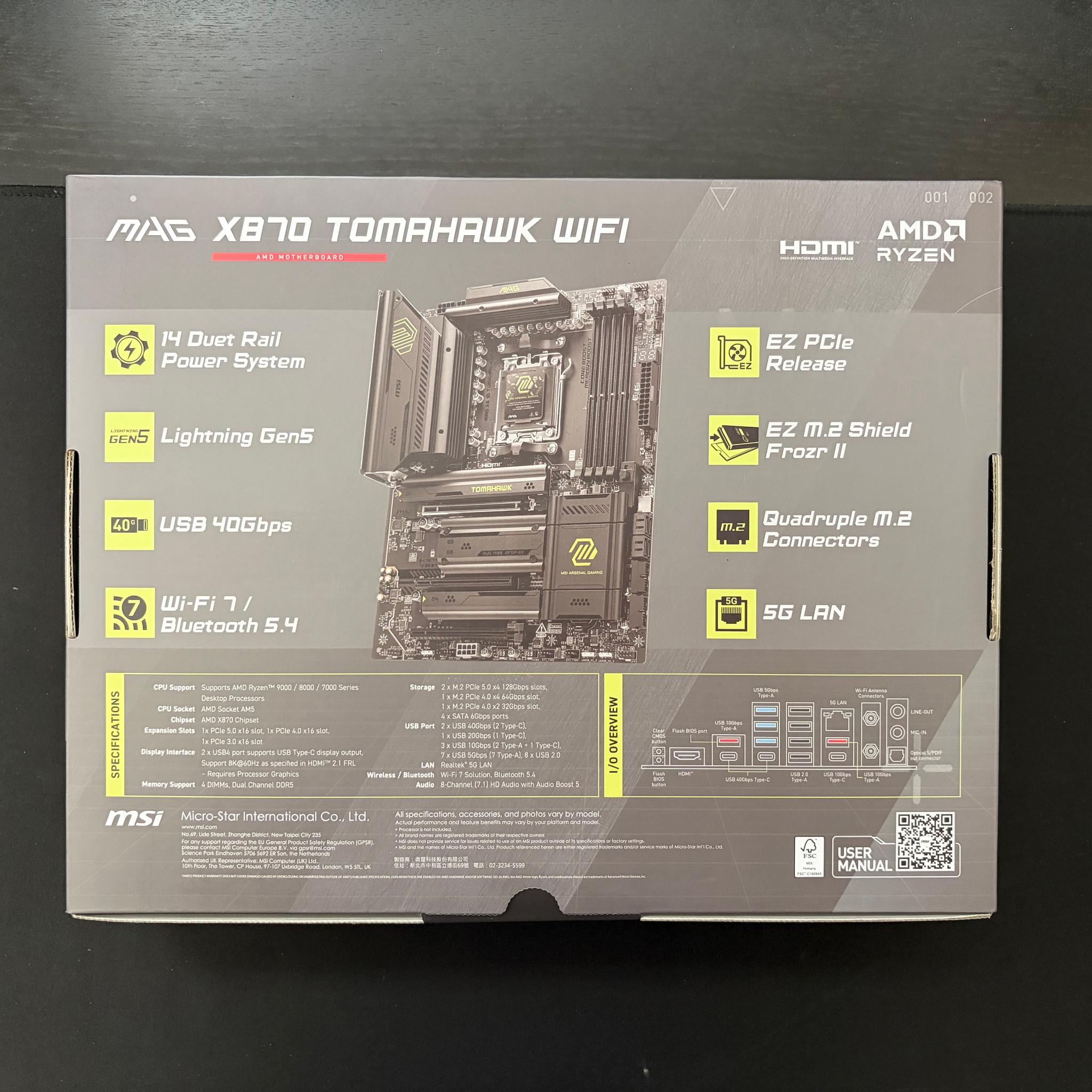 MSI MAG X870 TOMAHAWK WIFI AM5 ATX Gaming Motherboard AMD Wi-Fi 7