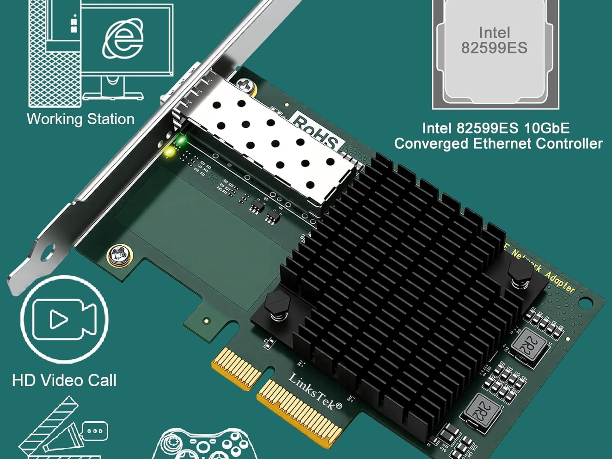 X520-DA1 10Gb/s SFP+ Fiber Port Ethernet Adapter Intel 82599 10Gbps Ethernet PCIE x4 NAS and PC