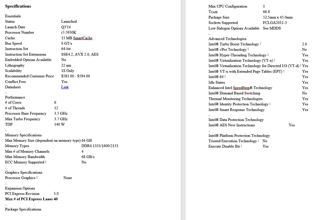 Combo Deal: Asus X99M-WS Motherboard & Intel i7 5930K Haswell-E CPU (Used)