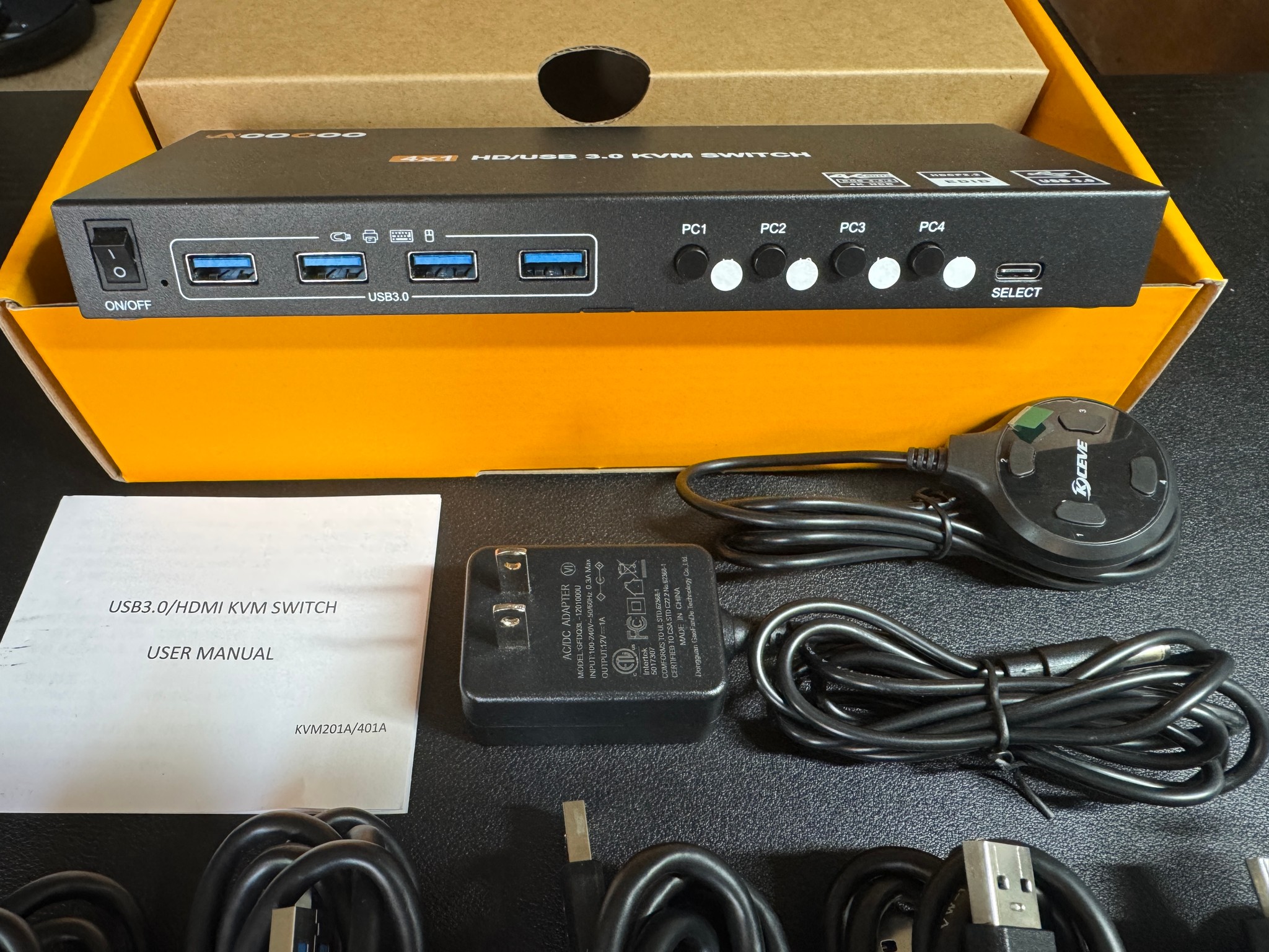 KVM Switch HDMI 4K@60Hz,KVM Switches for 4 Computers Share 1 Monitor and 4 USB3.0 Devices with Simul