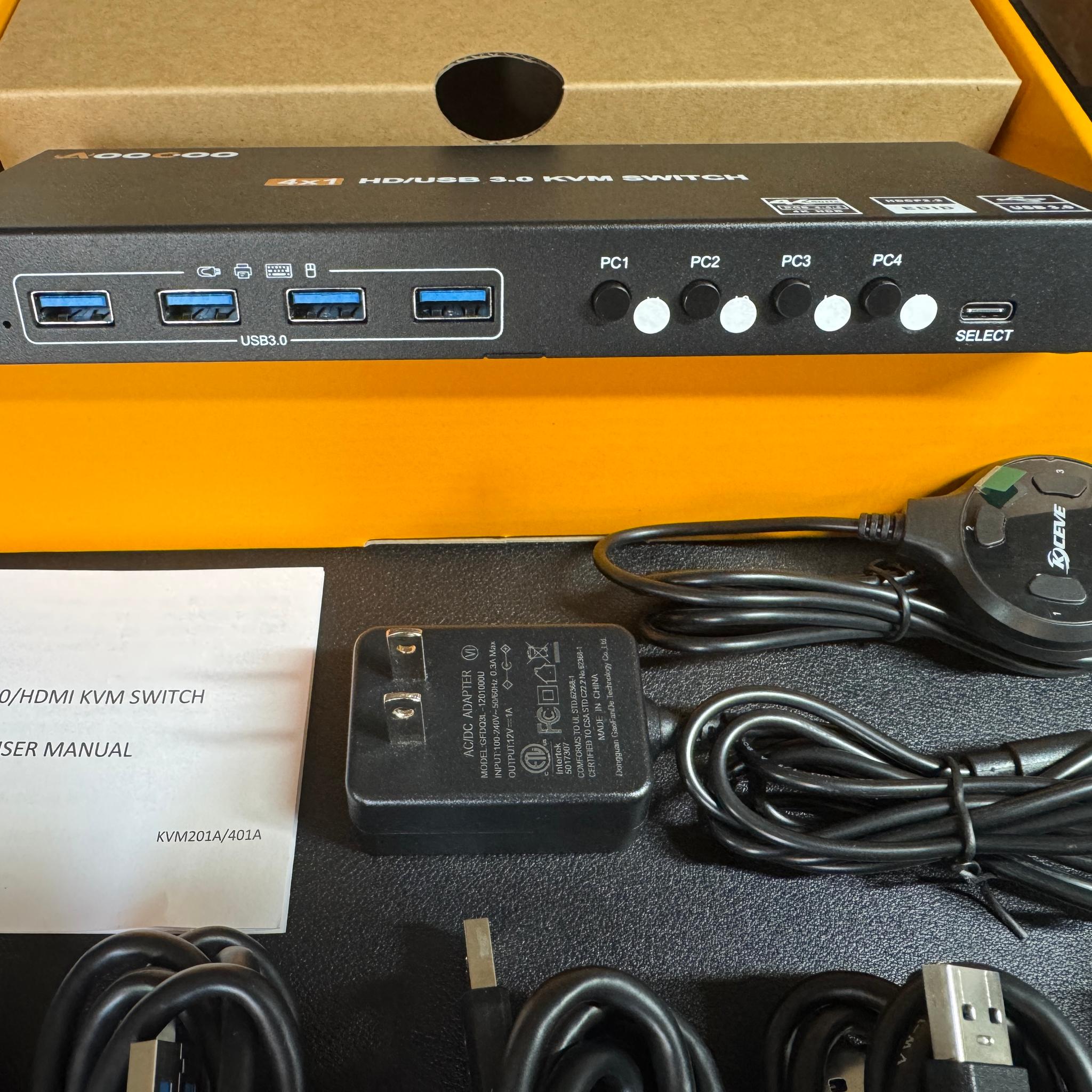 KVM Switch HDMI 4K@60Hz,KVM Switches for 4 Computers Share 1 Monitor and 4 USB3.0 Devices with Simul