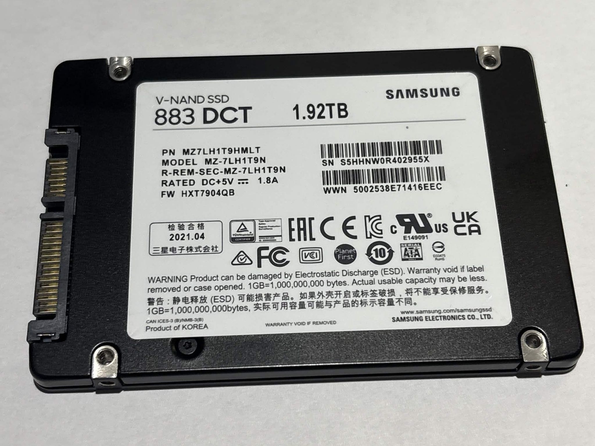 Samsung 883 DCT 1.92TB Enterprise SATA III 2.5" SSD | Tested Working