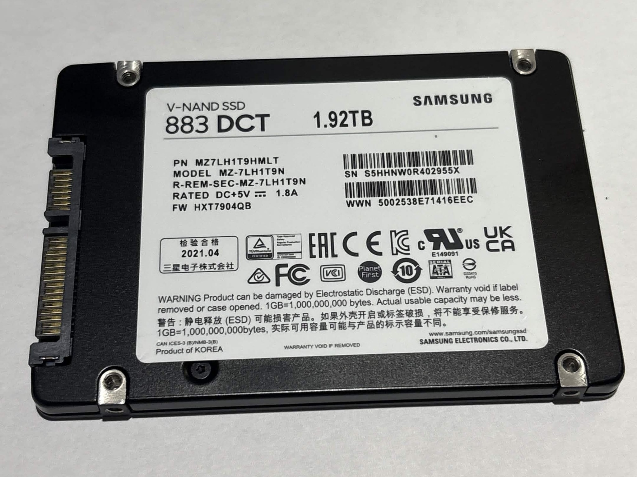 Samsung 883 DCT 1.92TB Enterprise SATA III 2.5" SSD | Tested Working