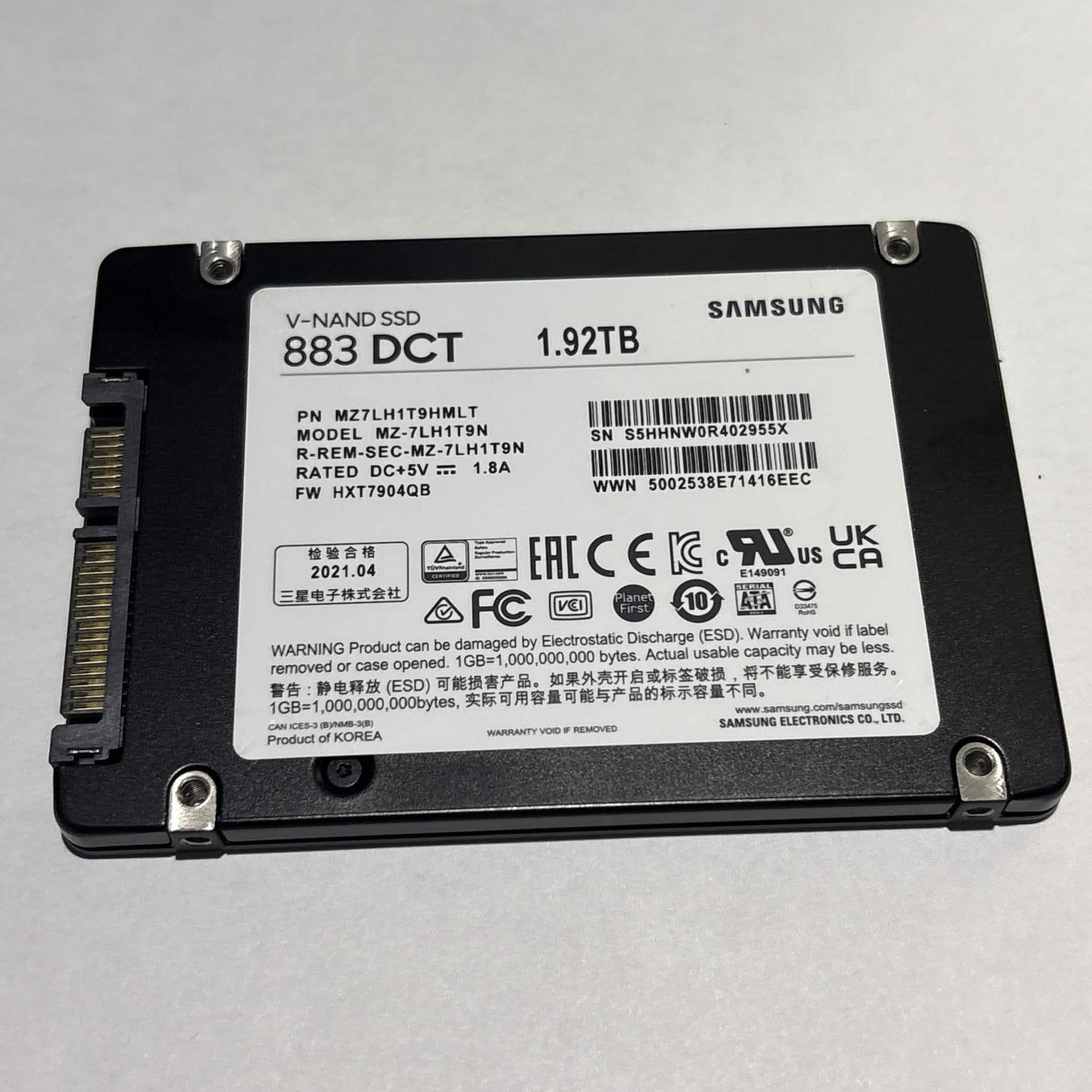 Samsung 883 DCT 1.92TB Enterprise SATA III 2.5" SSD | Tested Working