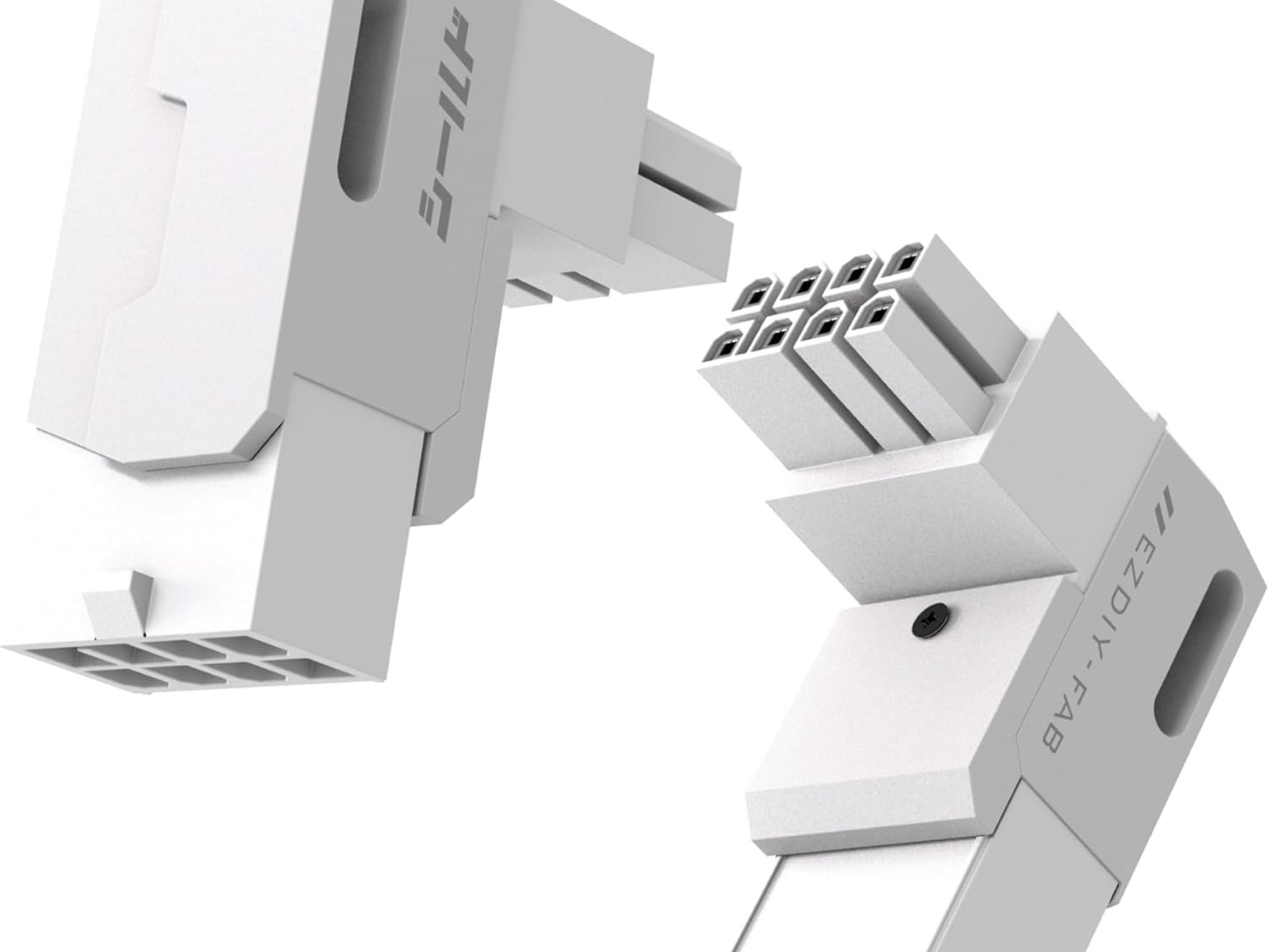 8-Pin PCIe GPU Power Adapter 90-Degree Angled Connector Aluminum White RVS 2 pack