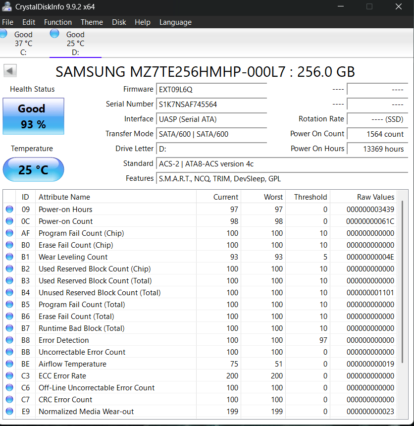 Samsung 256GB SSD SATA 2.5" Internal Hard Drive Lot of 2