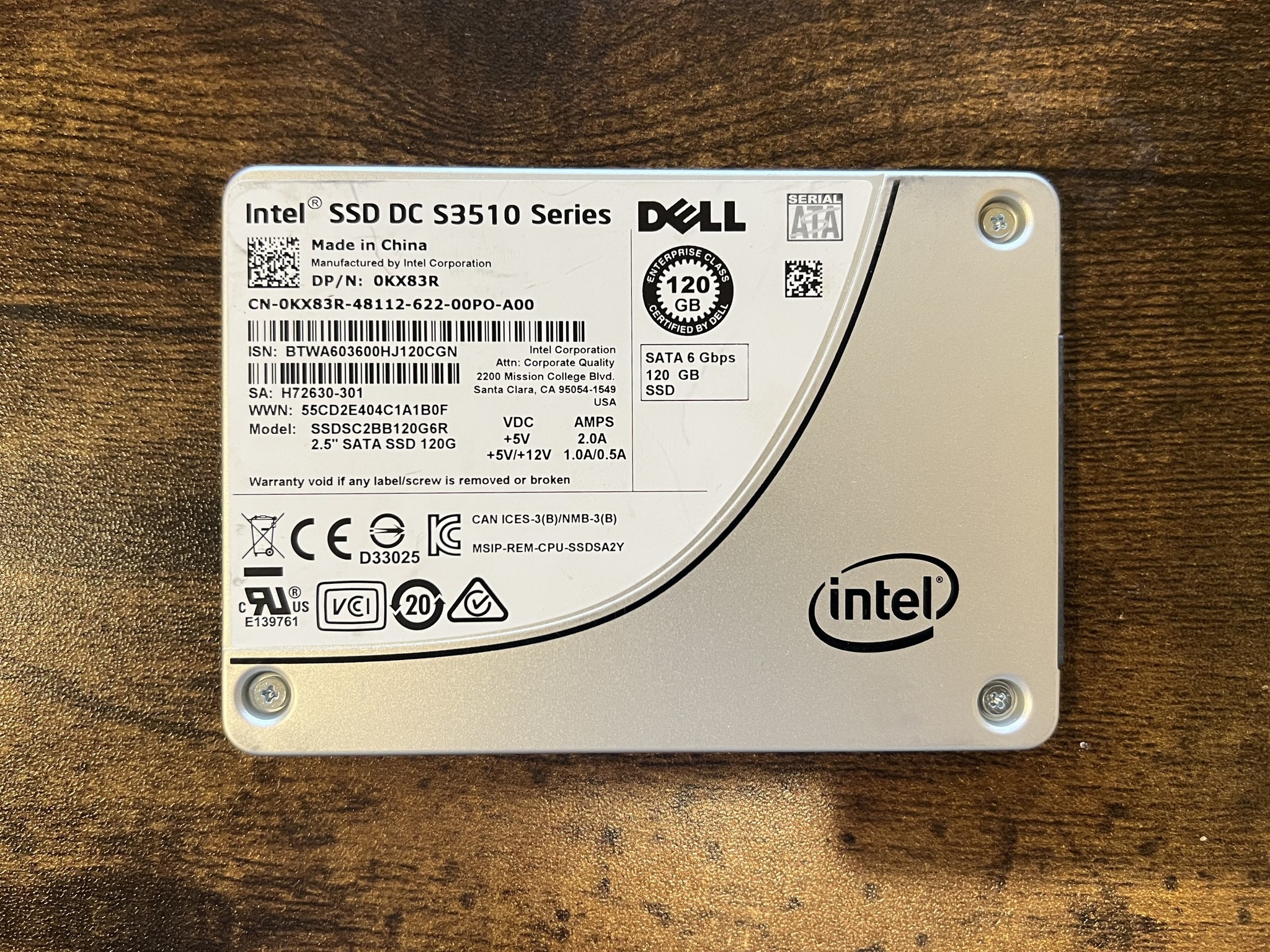 120GB Intel DC S3510 Series SATA SSD with DRAM 100% Health