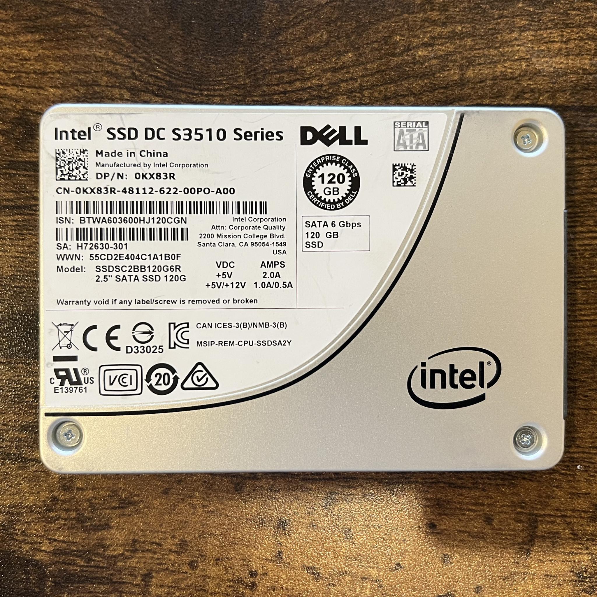 120GB Intel DC S3510 Series SATA SSD with DRAM 100% Health