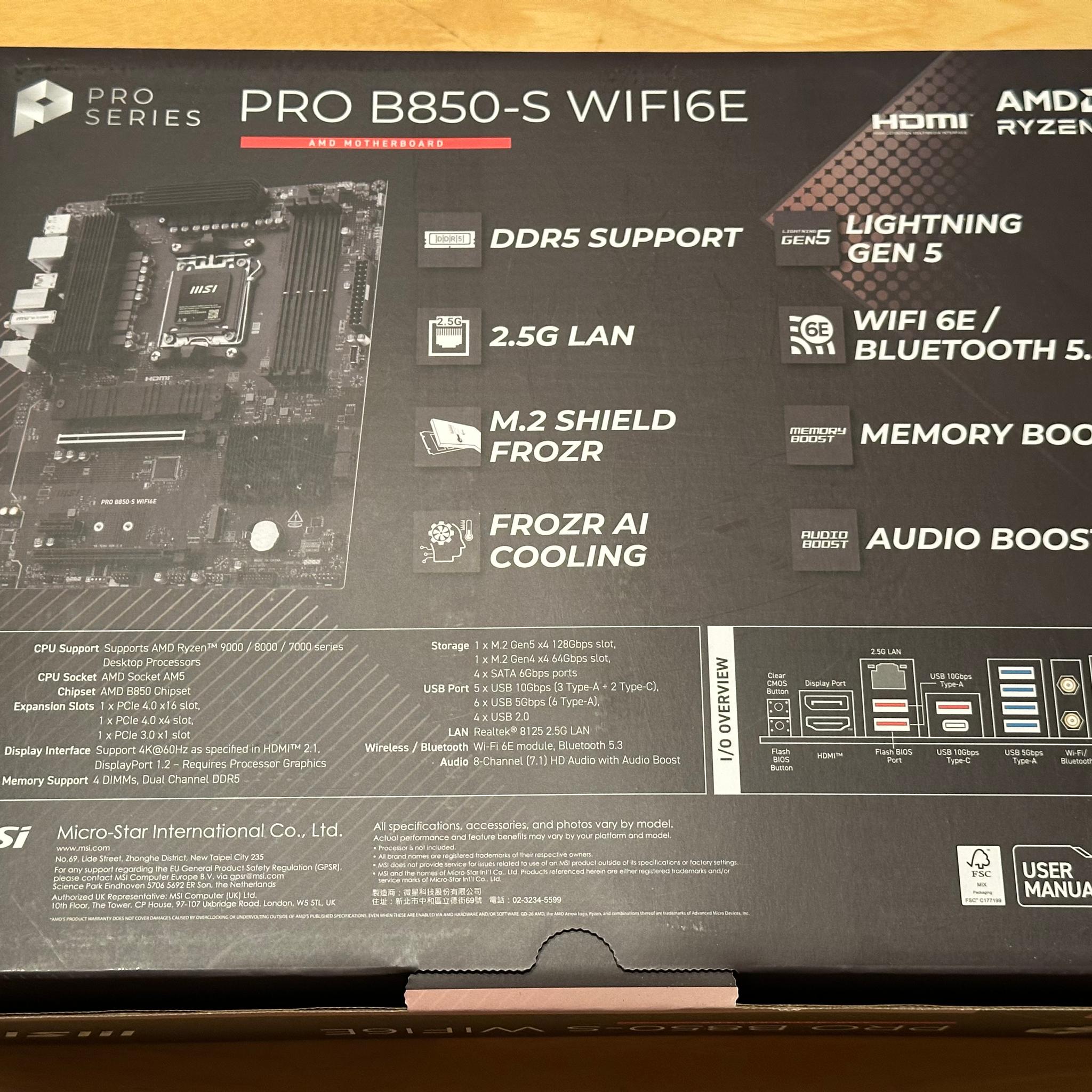 Brand new MSI - PRO B850-S WIFI6E AM5 ATX DDR5
