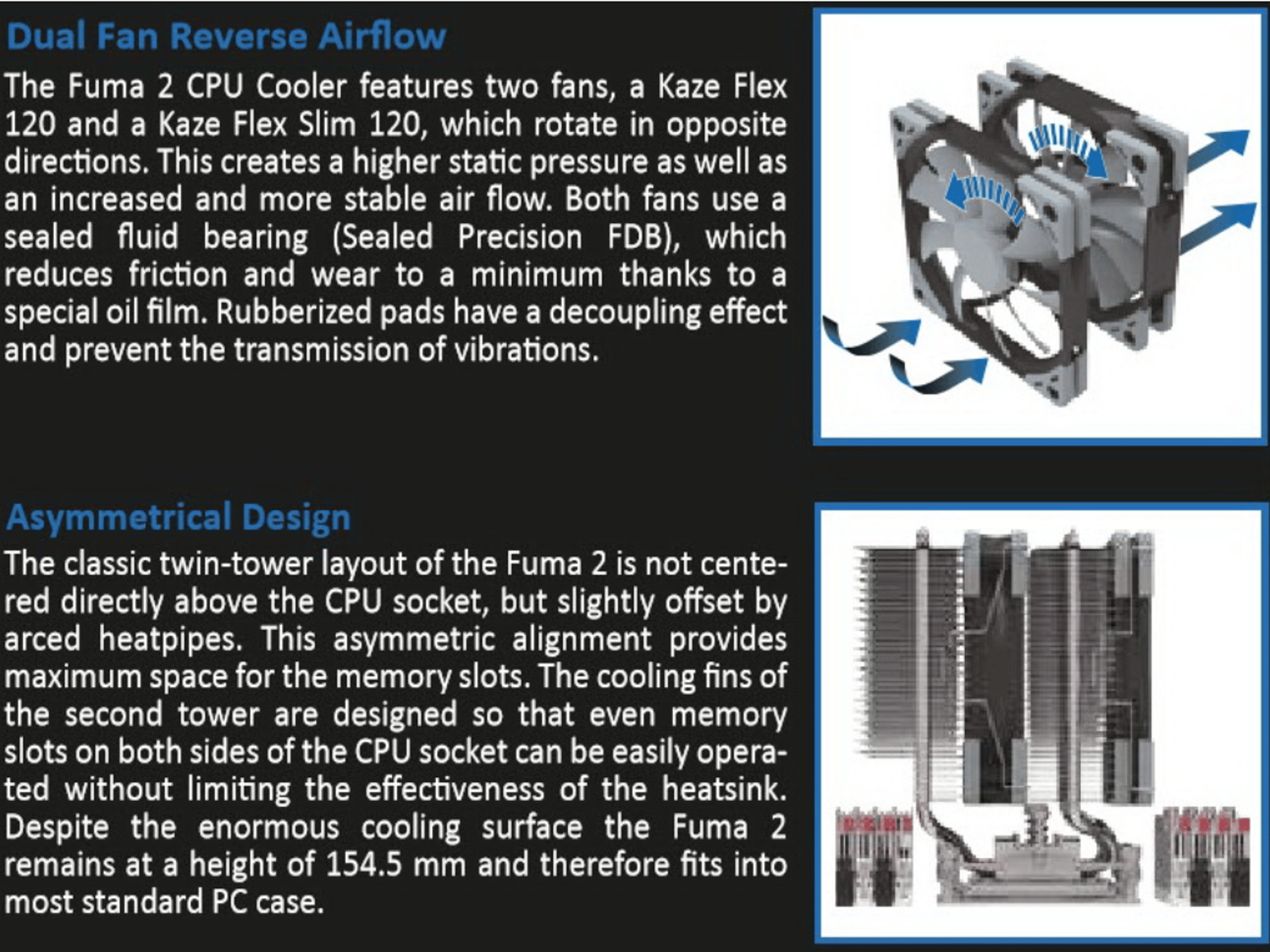 Scythe FUMA 2 (Rev.B) CPU Air Cooler, Dual Heatsink Towers and 2 x 120mm Fans, Black Top Cover