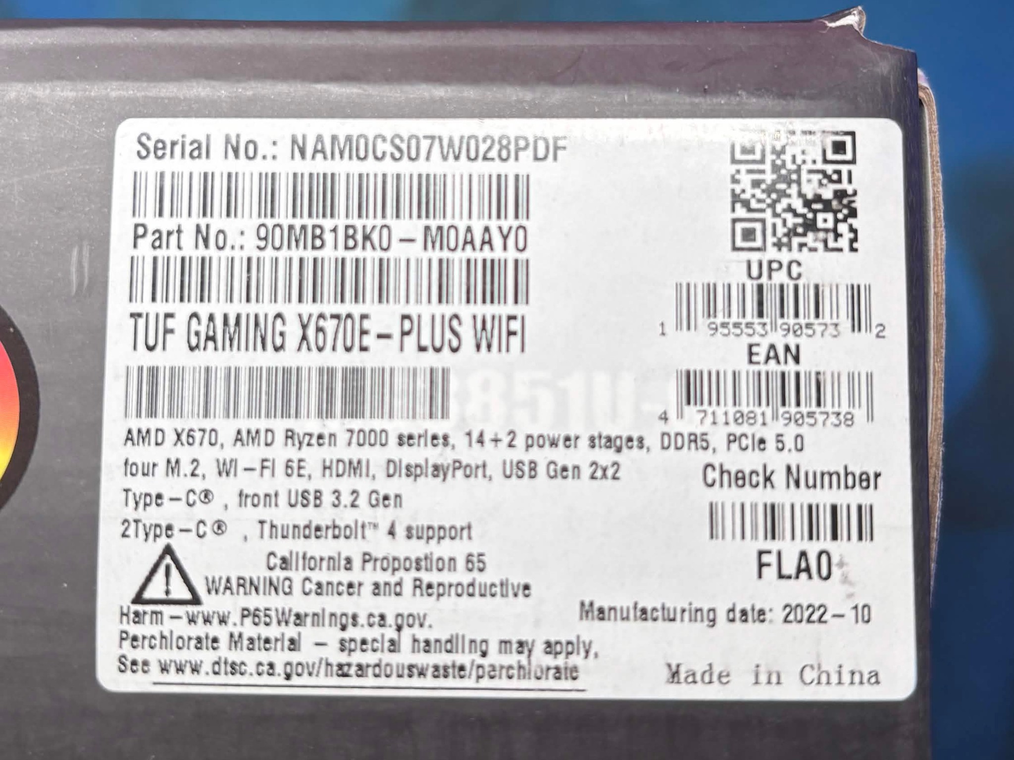 ASUS TUF GAMING X670E-PLUS WIFI ATX AM5 MOTHERBOARD - BOX & SHOWN CABLES INCLUDED - RECENT BIOS