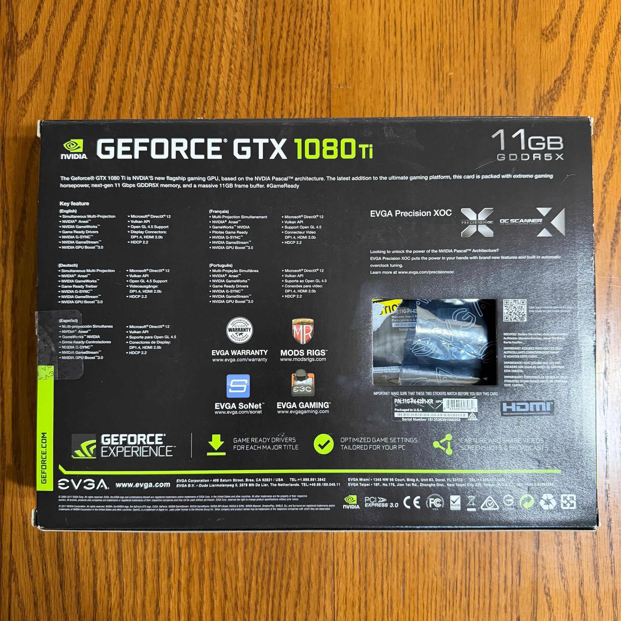 EVGA SC2 GeForce GTX 1080 Ti Complete in Box (CIB)