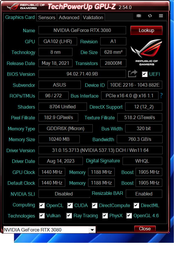 Asus Rog Strix RTX 3080 10GB