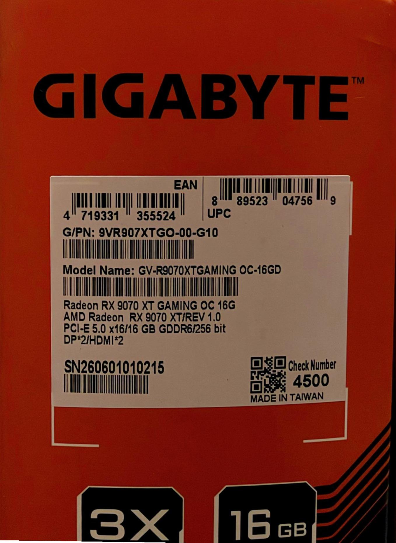 GIGABYTE RX 9070 XT GAMING OC 16G Brand New Sealed