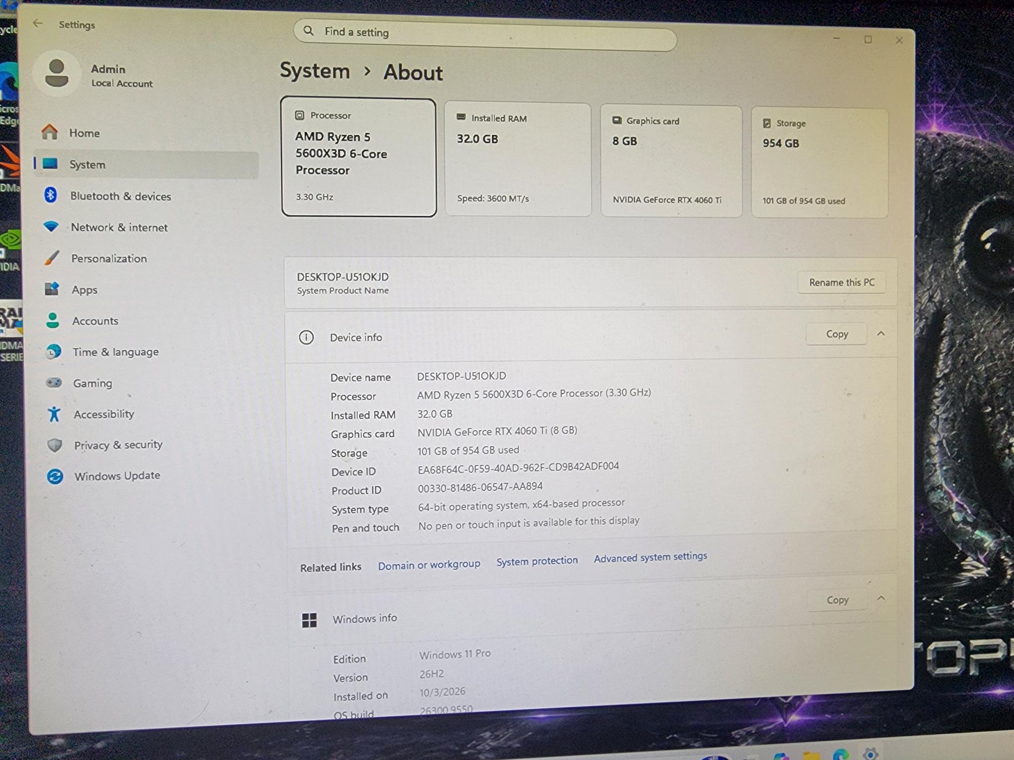 RTX 4060 Ti 8GB Gaming PC | Ryzen 5 5600X3D | 32GB DDR4-3600 | 1TB SSD | Frost Nova