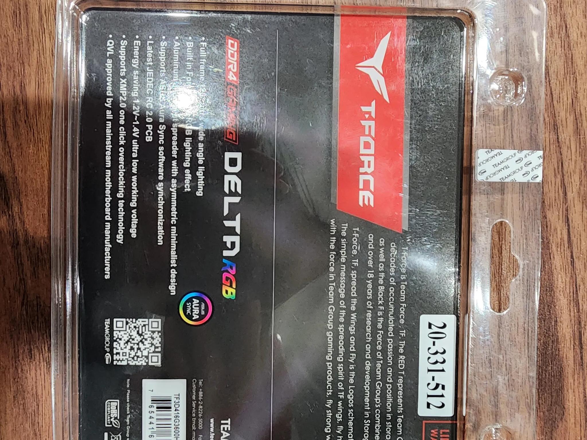 Team T-Force Delta RGB 8 GB (2 x 8 GB) DDR4-3600 CL18 Memory(Brand New)