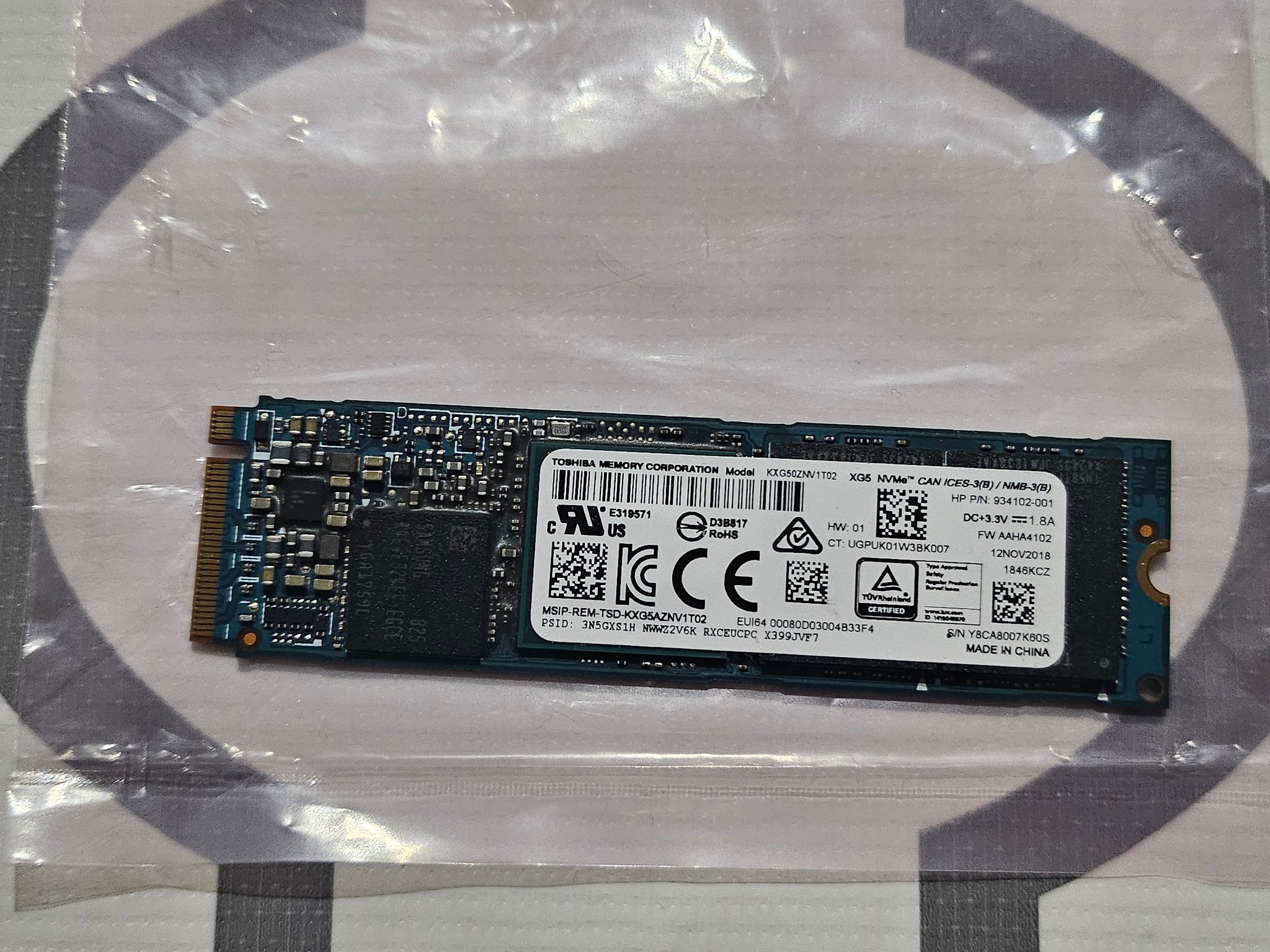 Toshiba XG5 1TB NVMe M.2 SSD (KXG50ZNV1T02) PCIe Gen3 SSD - 66