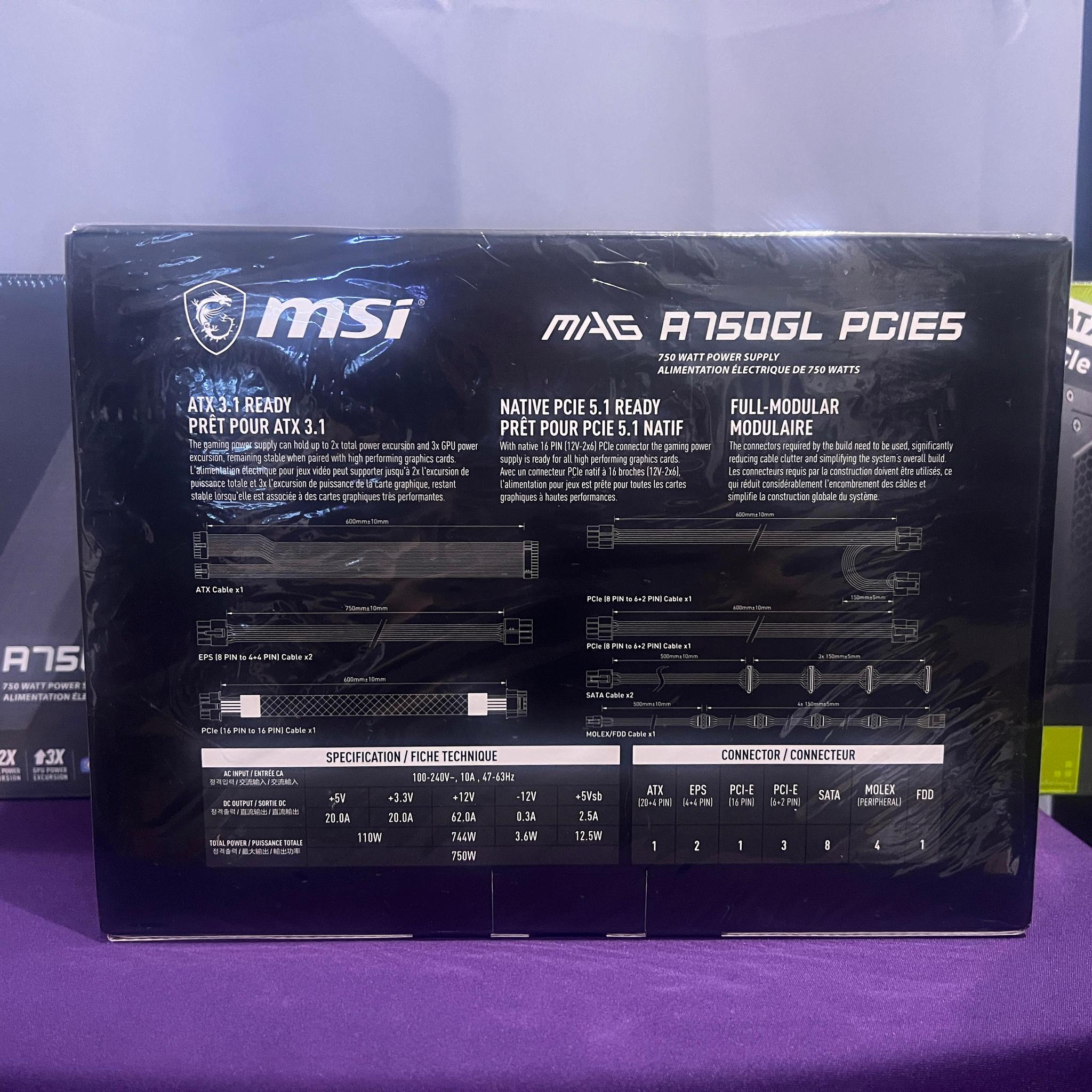 3x MSI Mag A750GL PCIE5 PSU 750W Fully Modular Power Supply 80+