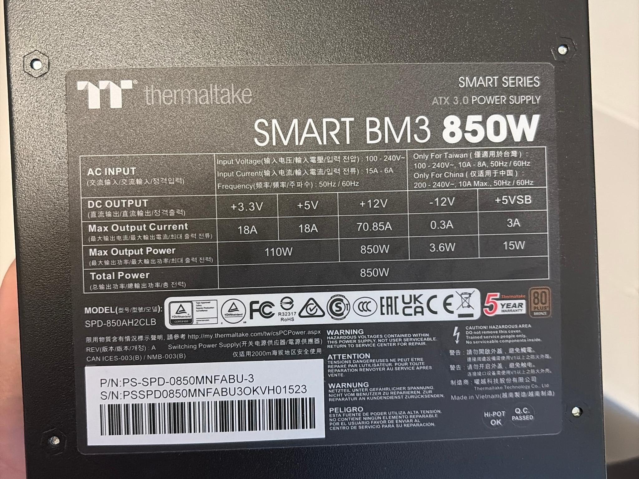 Thermaltake SMART BM3 850w semi-modular powersupply
