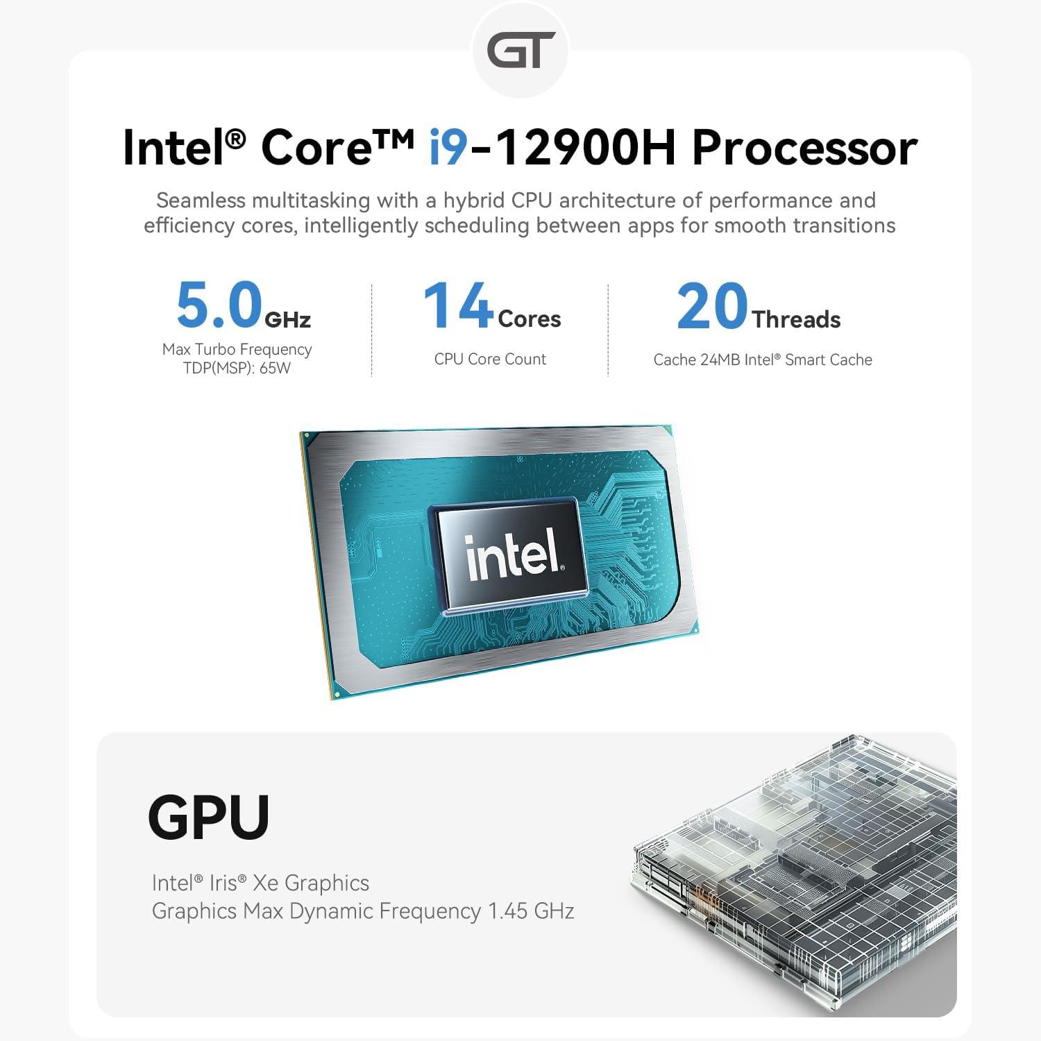Beelink GTi12 Mini PC + EX Docking Station, Intel Core i9-12900H (14C/20T, up to 5.0GHz)