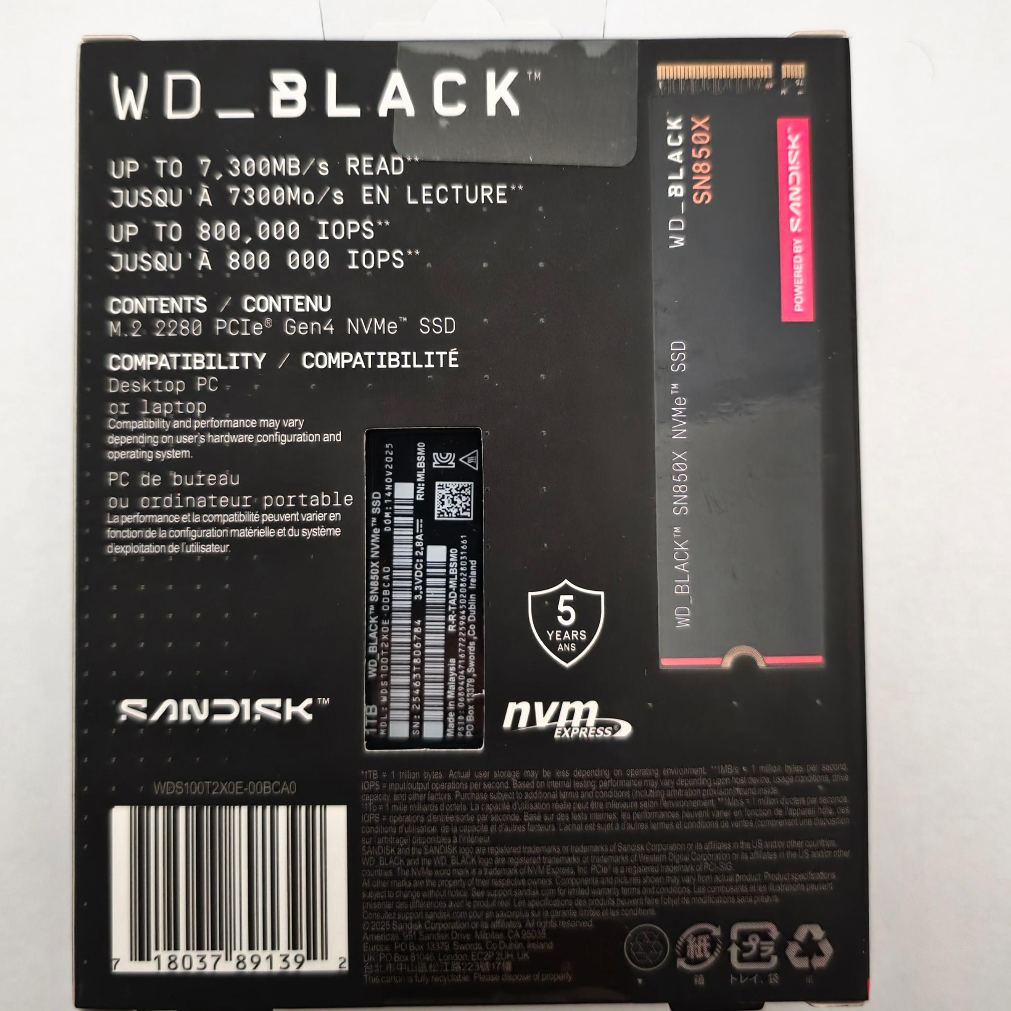 Western Digital WD_BLACK 1TB SN850X NVME M.2 2280 SSD Brand New Sealed