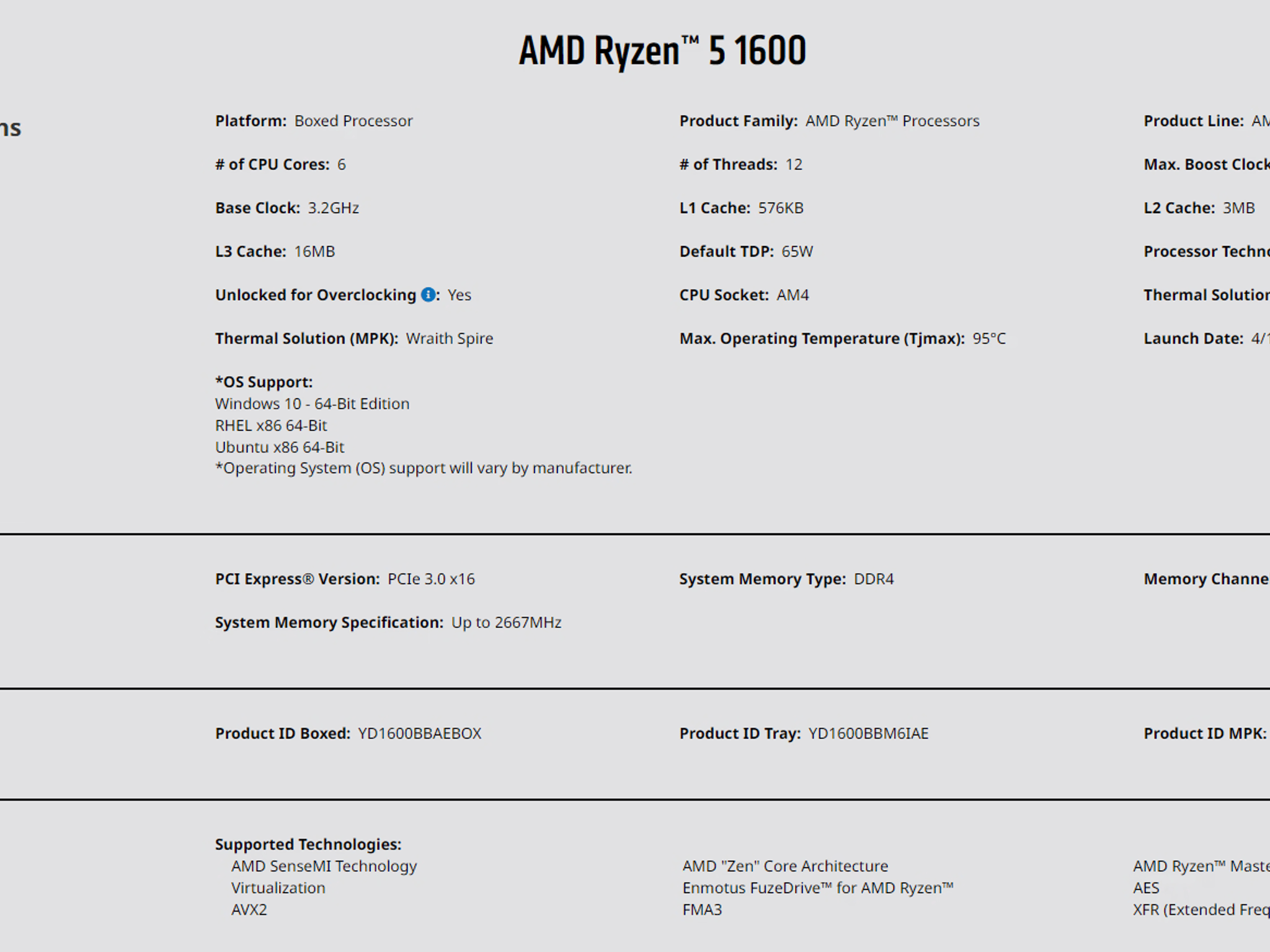 AMD Ryzen 5 1600 3.2 GHz 6-Core / 12 Thread Processor