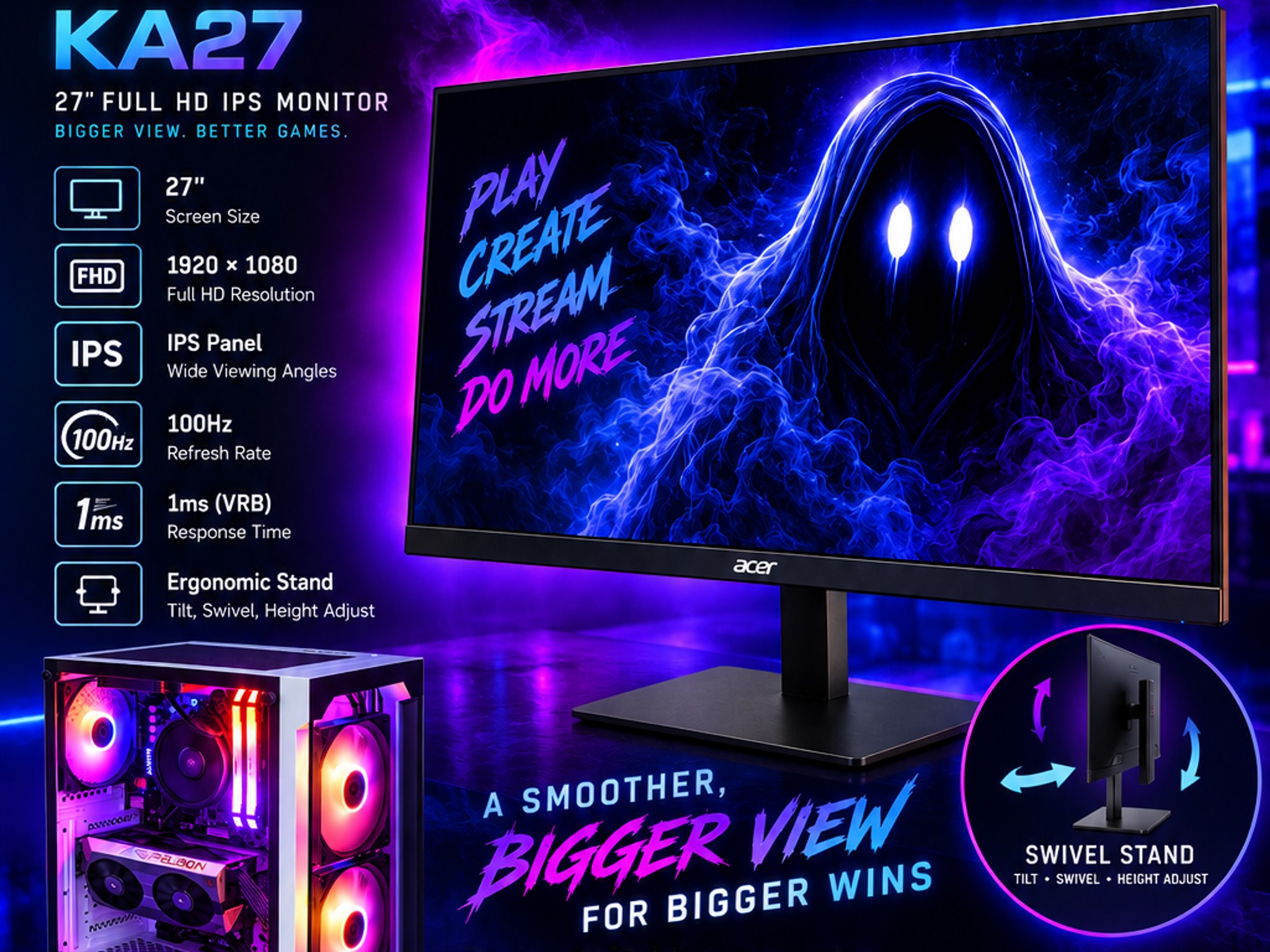| RX 6500 XT 8GB Gaming PC | Ryzen 5 5600 | !Free Monitor! | "The Ghost" |