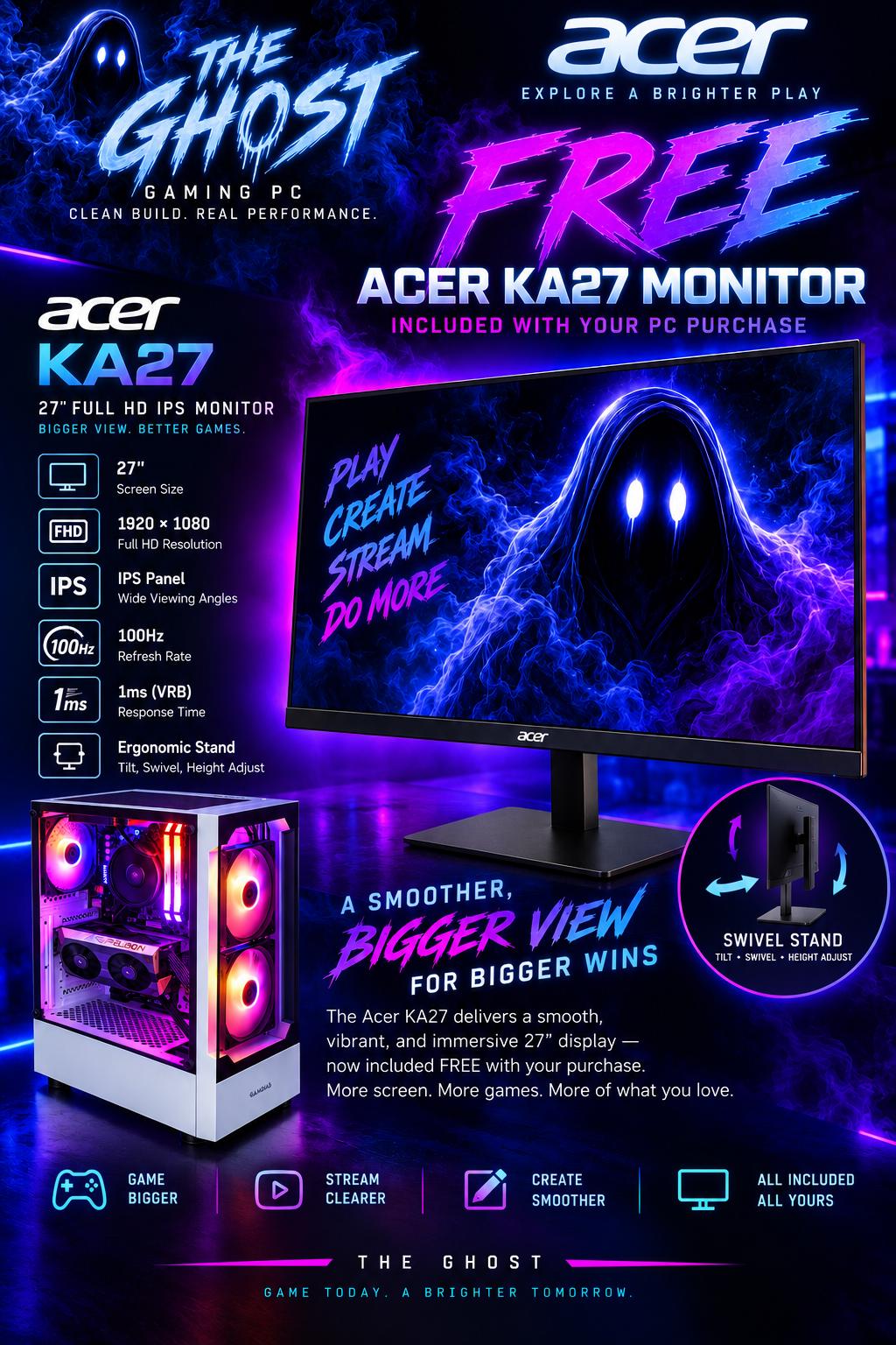 | RX 6500 XT 8GB Gaming PC | Ryzen 5 5600 | !Free Monitor! | "The Ghost" |