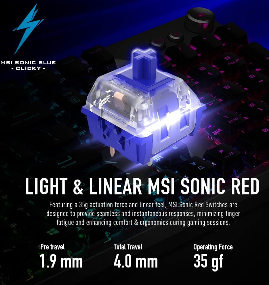 (BNIB) MSI Vigor GK71 Sonic Blue US Mechanical RGB Gaming Keyboard