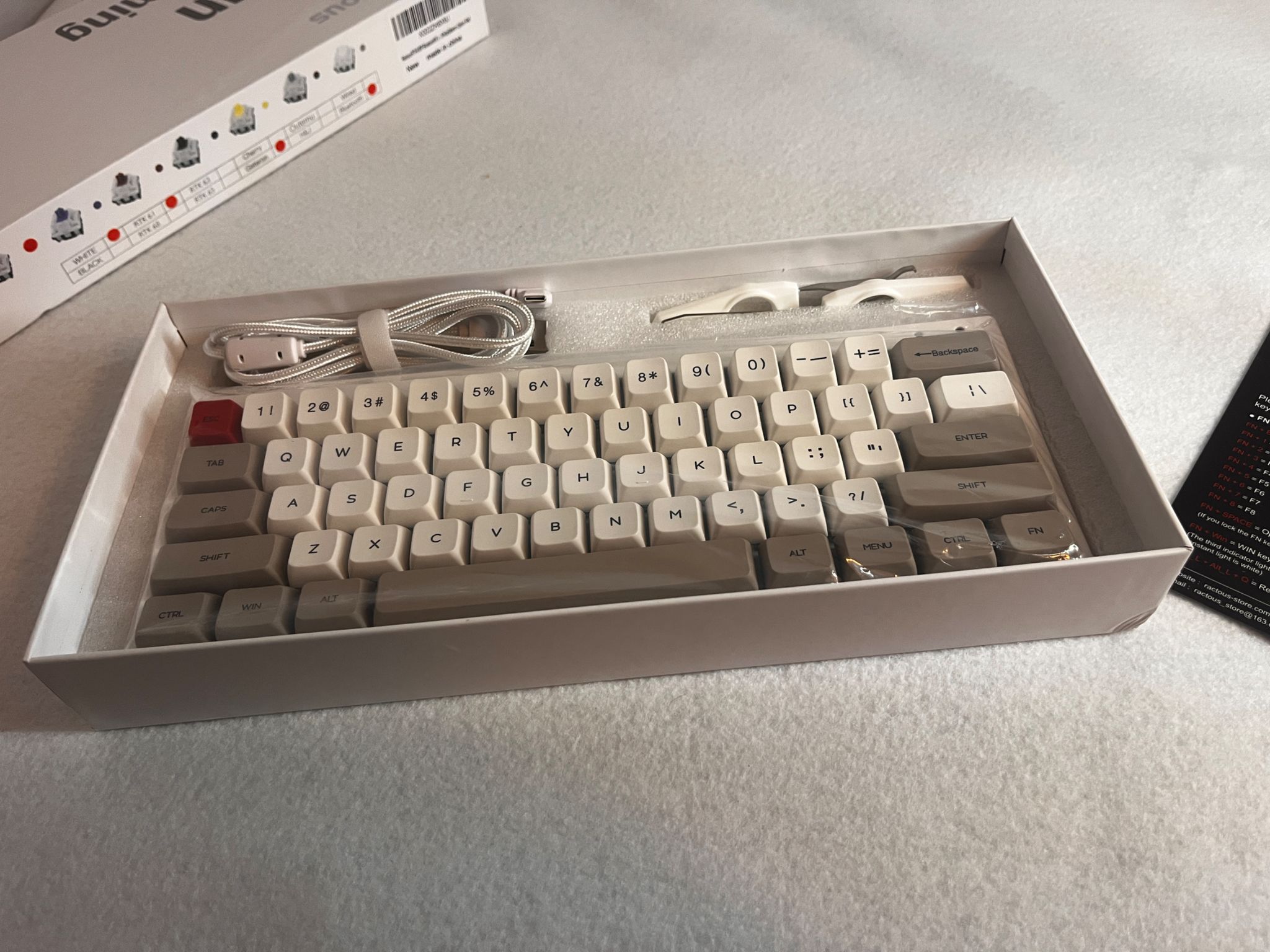 Ractous Design RGB keyboard New in the Box. 60%, RGB.  Gateron Red Switches Hot Swappable