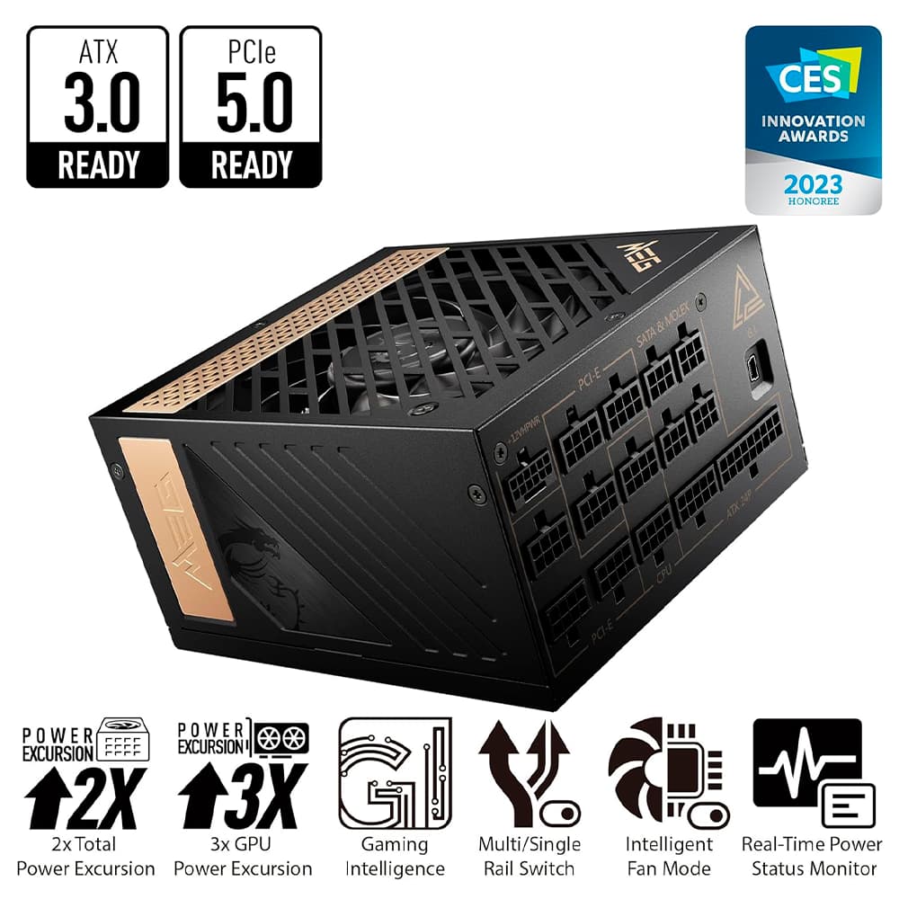 On Sale!🔥 Used MSI MEG Ai1300 1300W PCIE5 ATX 3.0 80 Plus Platinum PC Power Supply