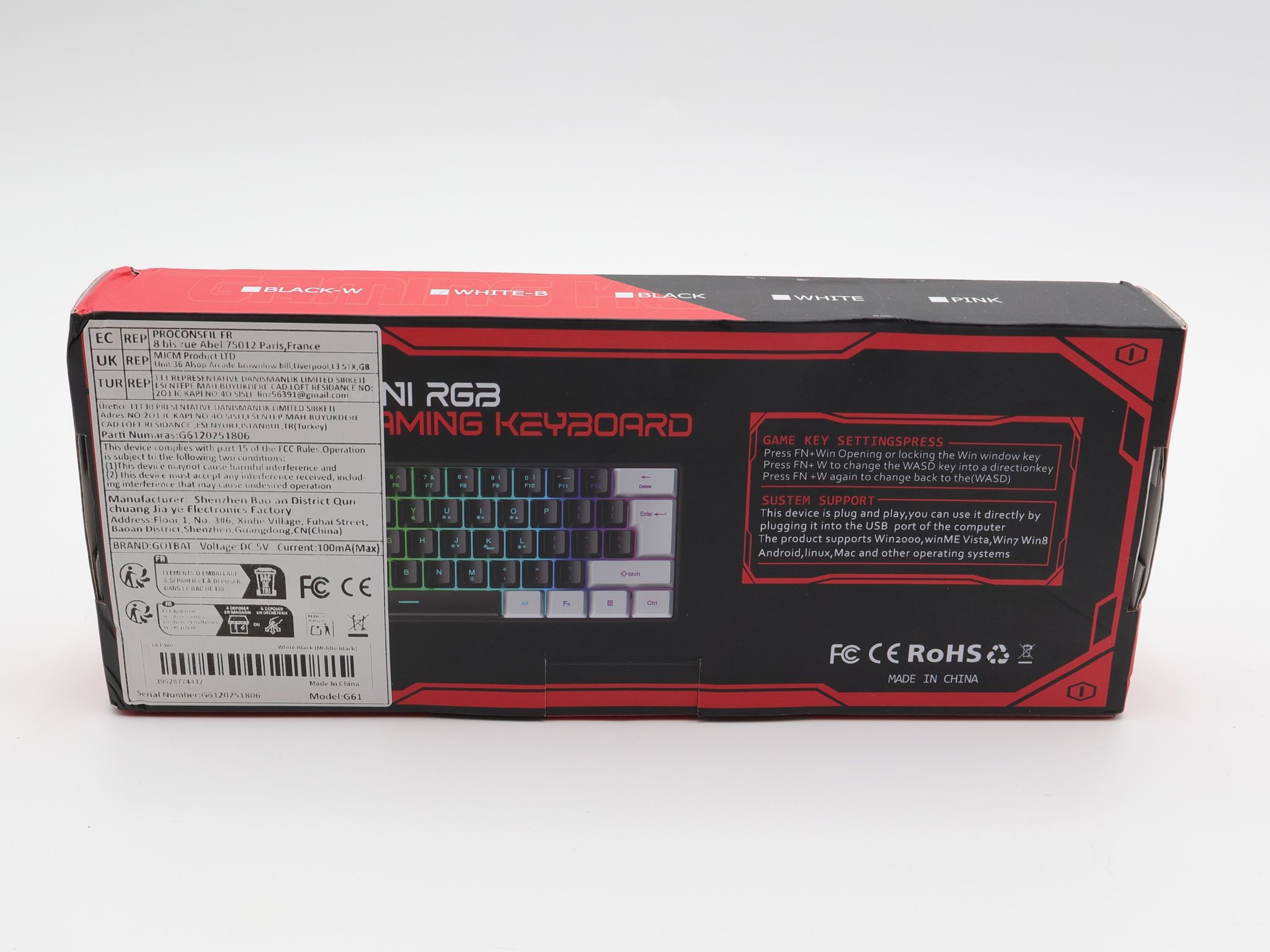 G0TBAT G61 60% Mini RGB Gaming Keyboard 61 Keys Wired USB-C Compact - Brand New